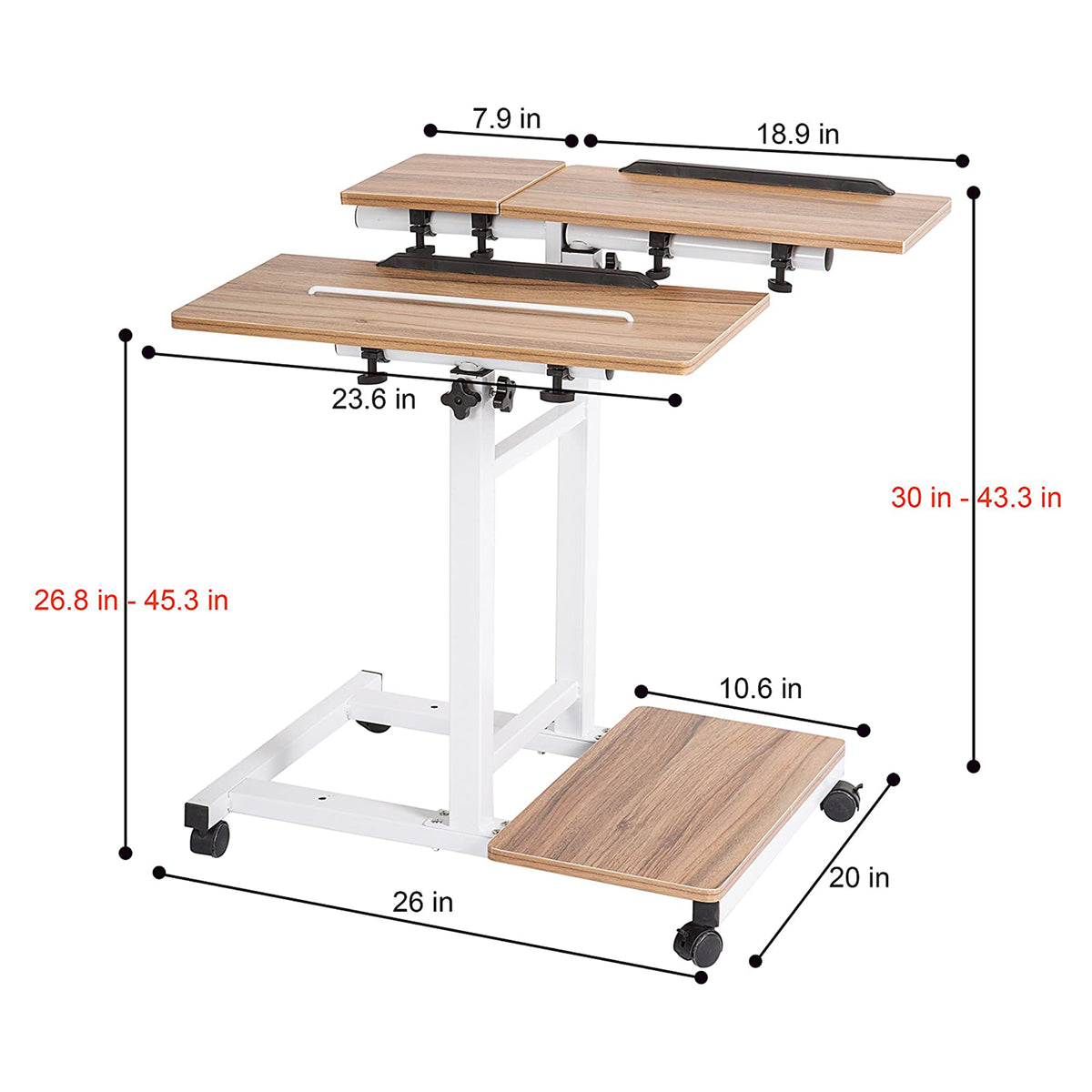 SDADI 3-in-1 Wheeled Adjustable Height Mobile Home Office Standing Desk, Black (Refurbished)