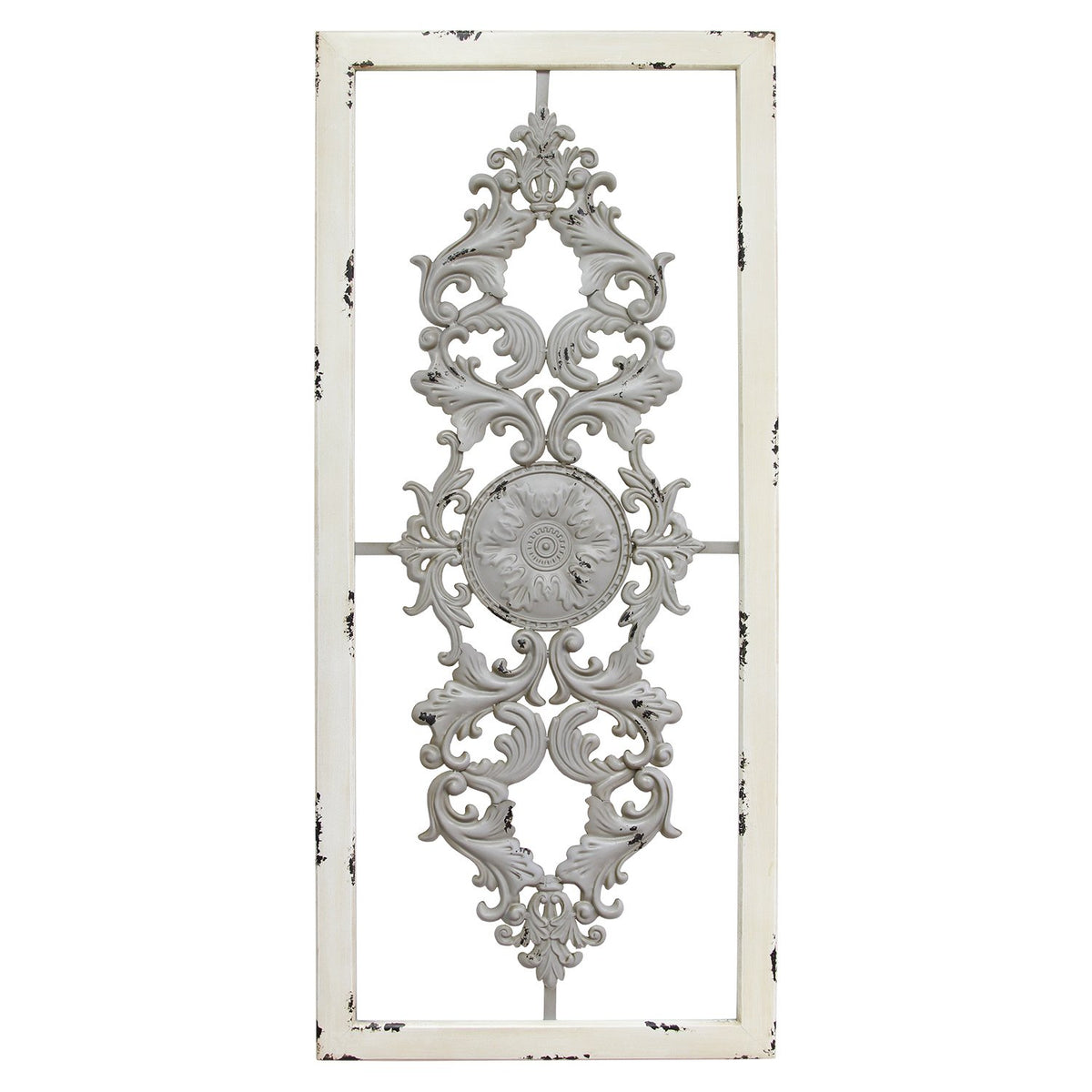 Stratton Home Decor Handmade Wood Rustic Scroll Panel Wall Decor, Gray (Damaged)