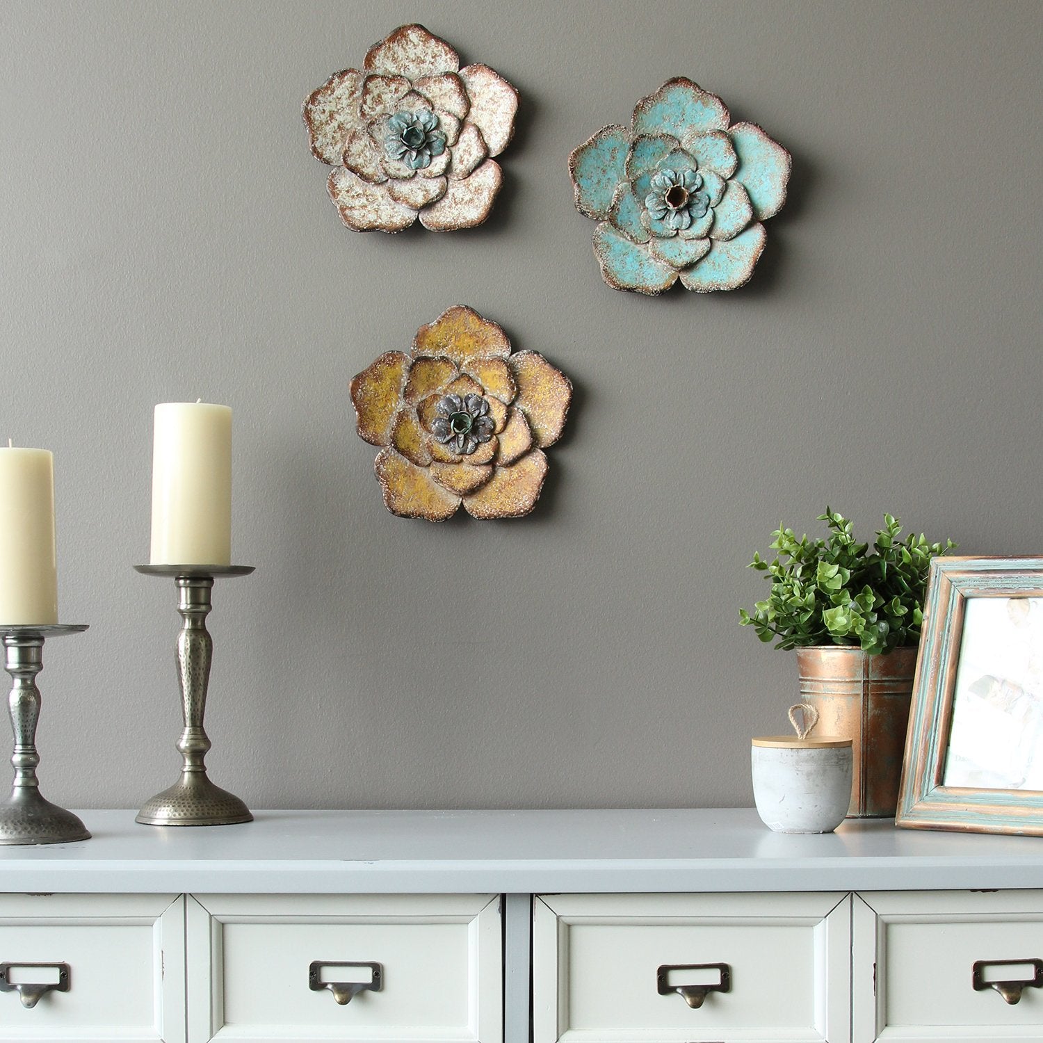 Stratton Home Decor Set of 3 Metal Rustic Flower Wall Decor (Open Box) (2 Pack) - VMInnovations
