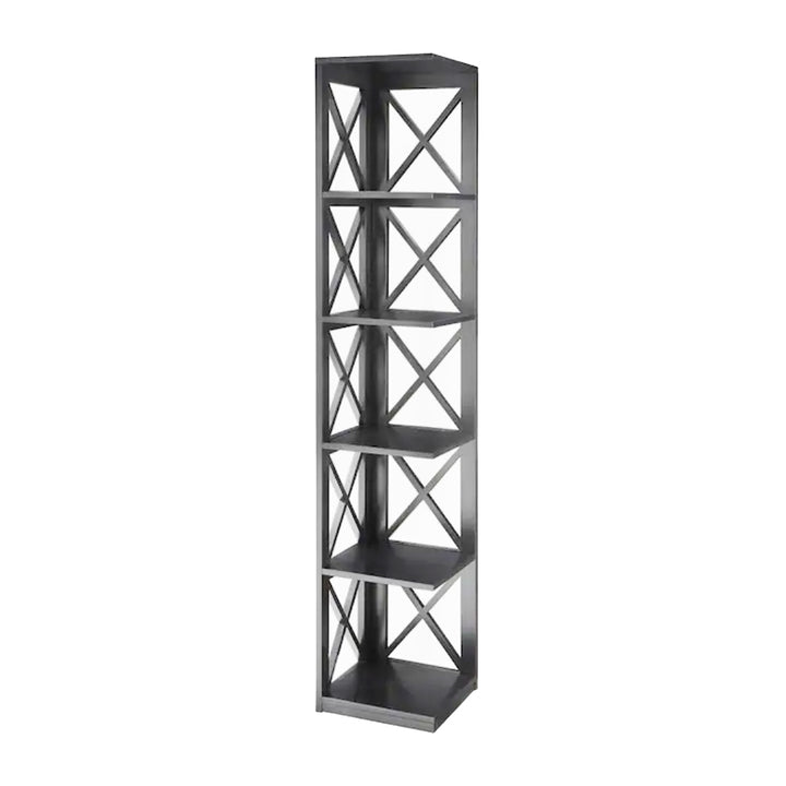 Convenience Concepts 5 Tier Shelf X Frame Home Corner Bookcase, Black (Open Box) - VMInnovations