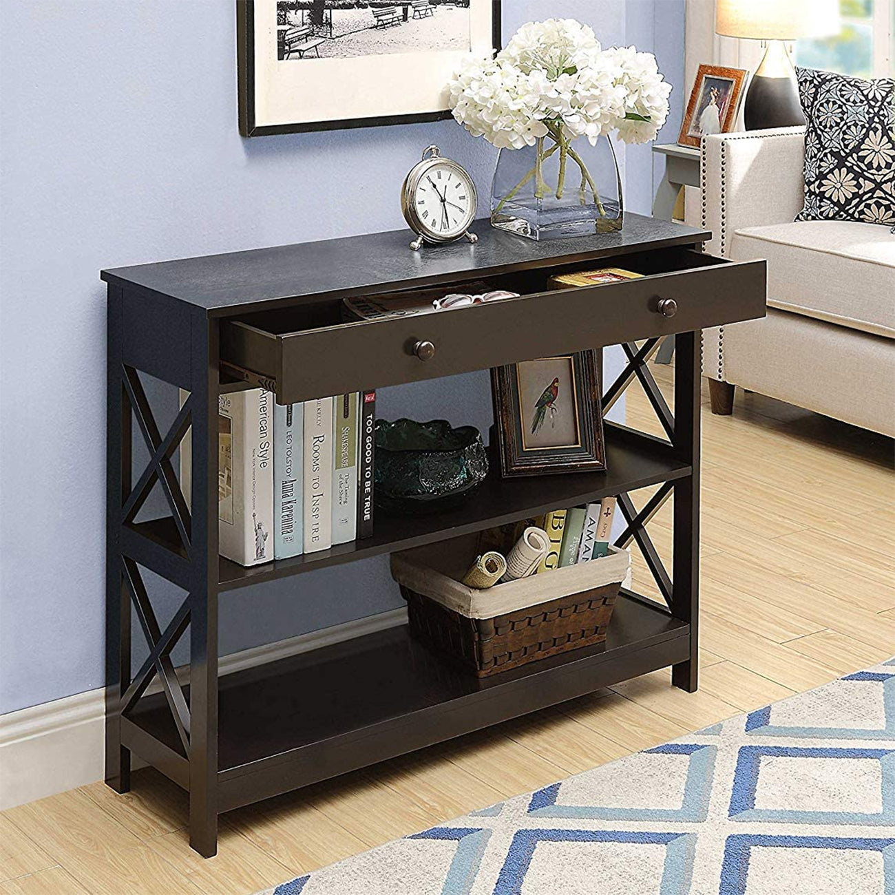 Convenience Concepts Oxford 1 Drawer Console Table with 2 Shelves (For Parts)