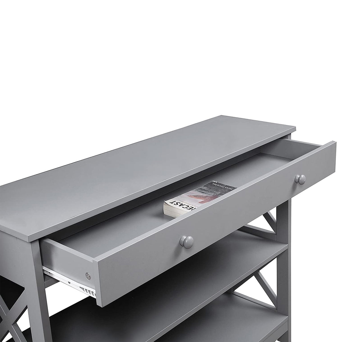 Convenience Concepts 1 Drawer Console Table with 2 Open Shelves, Gray (Open Box)
