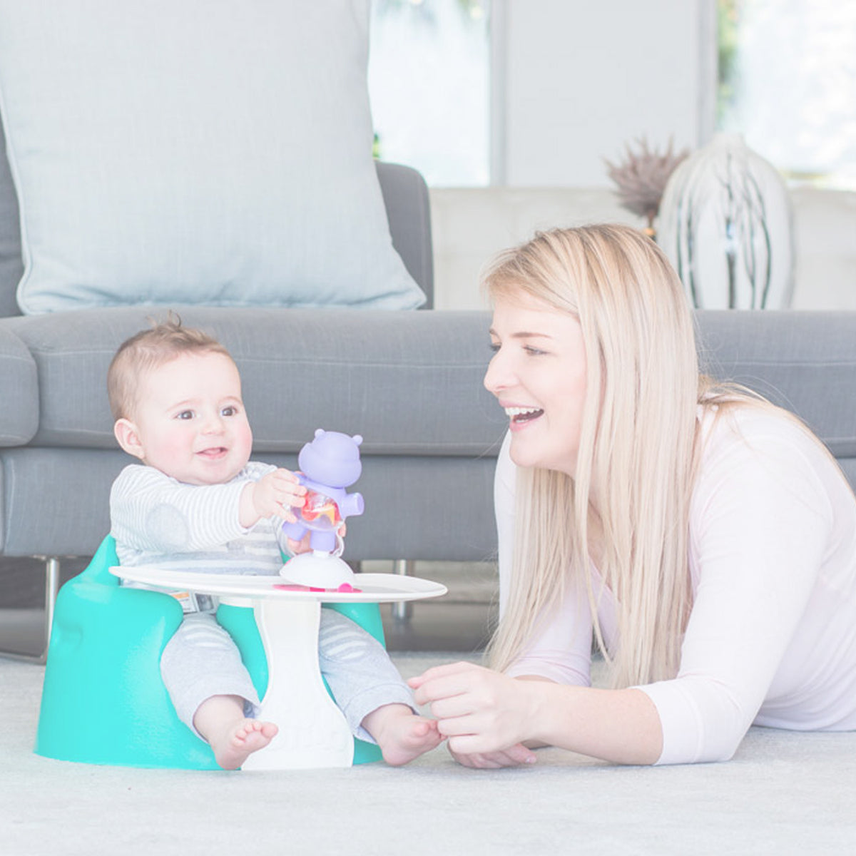 Bumbo Baby Infant Portable Foam Floor Seat with Play Top Tray Attachment, Grape