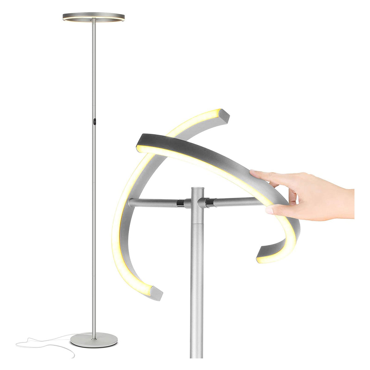 Brightech Halo Split LED Torchiere Bright Standing Floor Lamp, Platinum (Used)