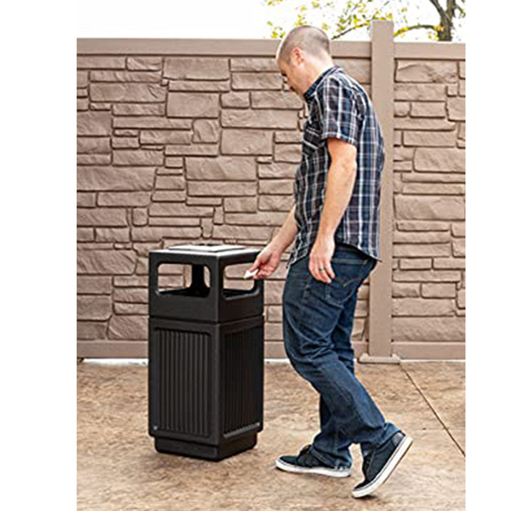 Safco Canmeleon Outdoor Indoor Recessed Panel Trash Can with Ashtray, 15 Gallon