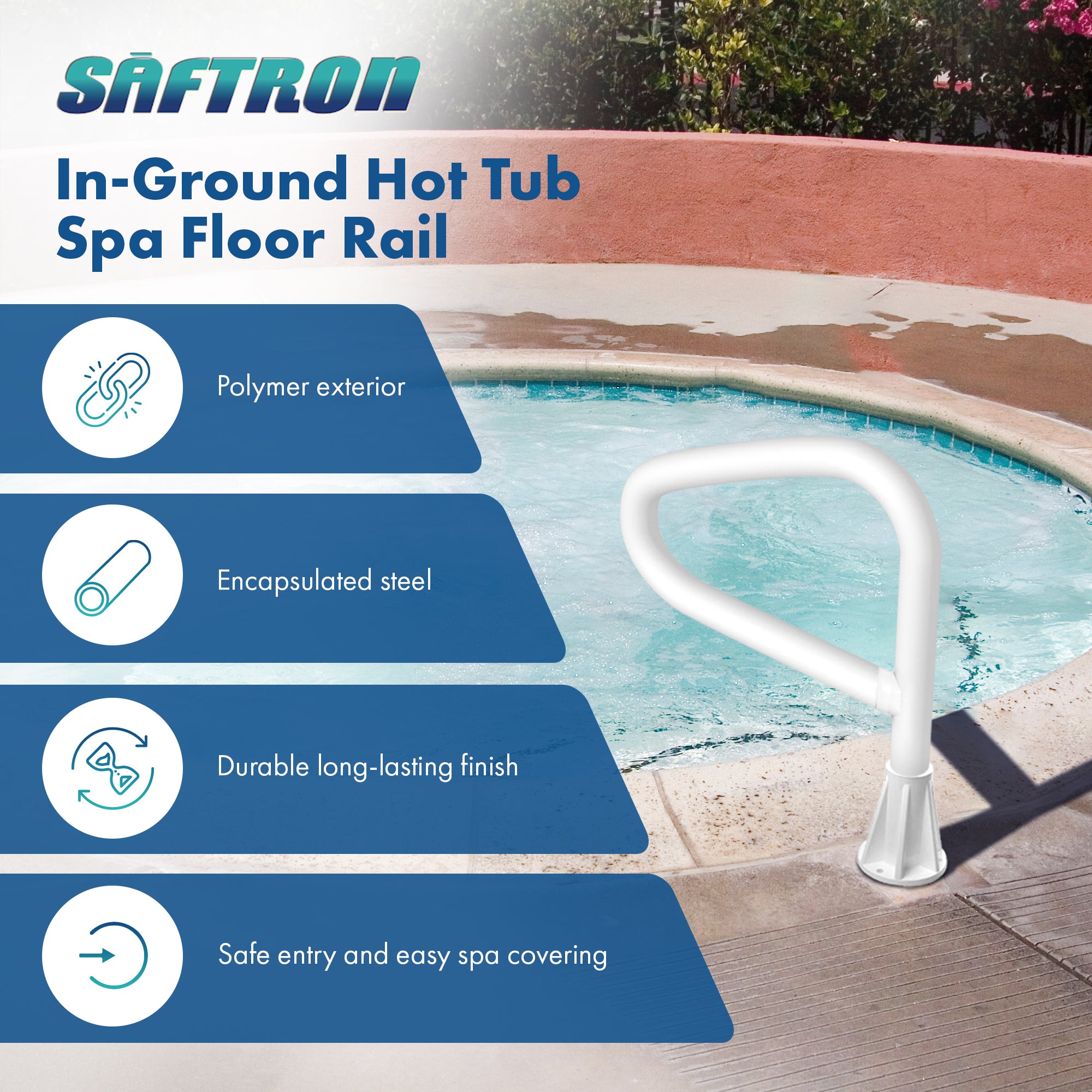 Saftron 24 Inch In-Ground Spa Floor Rail w/Lift & Turn Base, White(Open Box) - VMInnovations