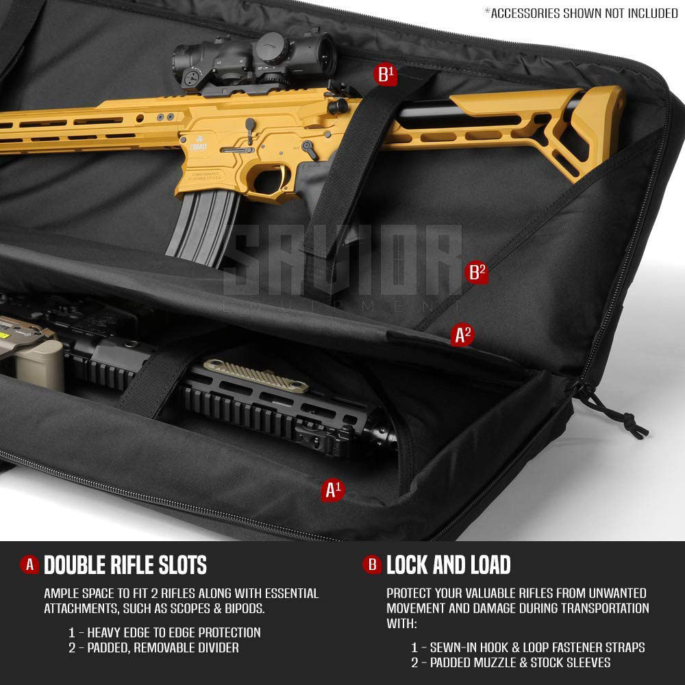 Savior Equipment 46 Inch Soft Double Long Gun Rifle Case, Black (Open Box)