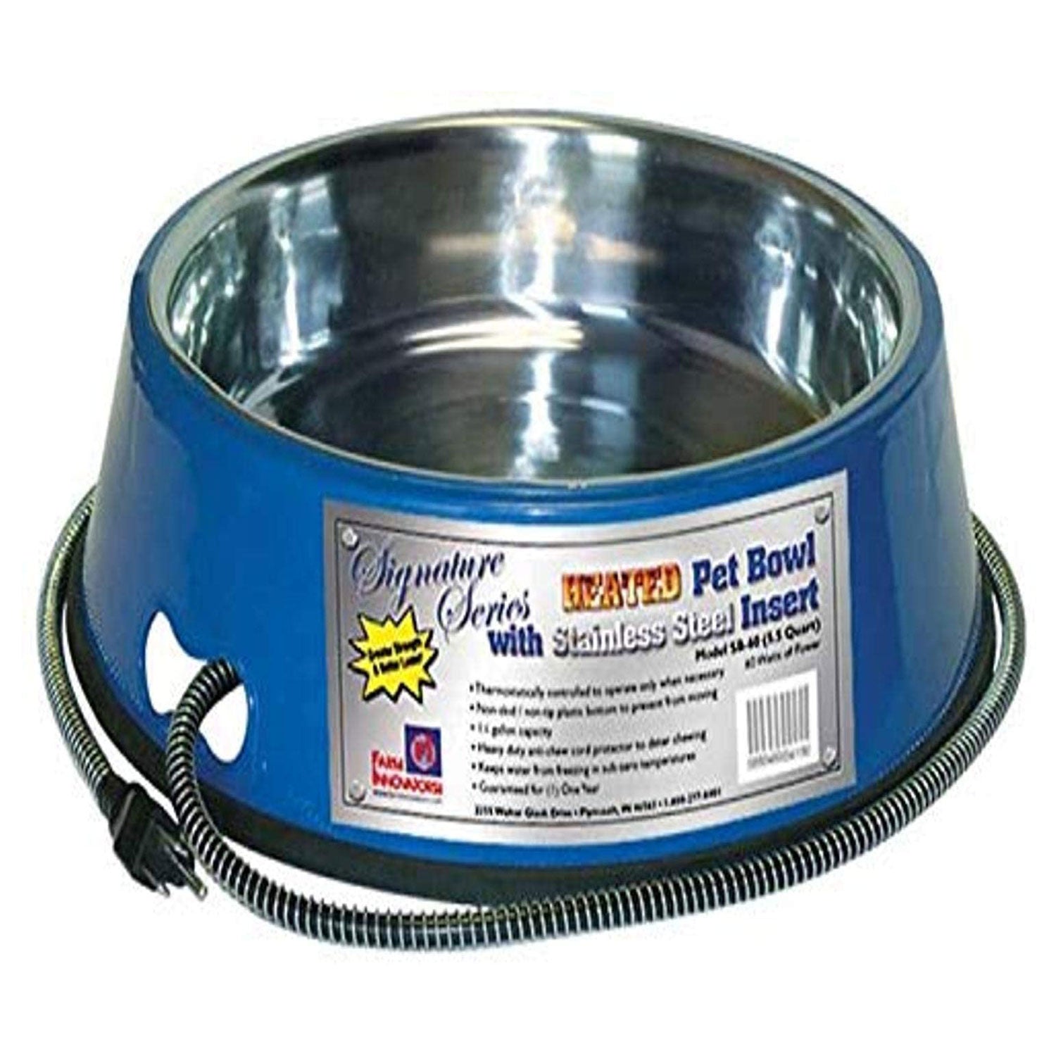 Farm Innovators Signature Series 5.5QT Heated Pet Bowl w/ Stainless Steel Insert