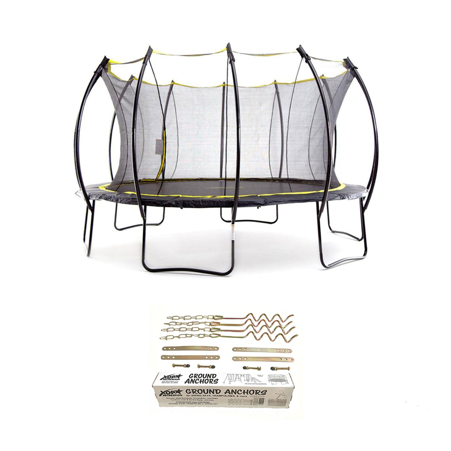 SkyBound Stratos 12 Foot Trampoline + XDP Recreation Metal Ground Anchor Kit