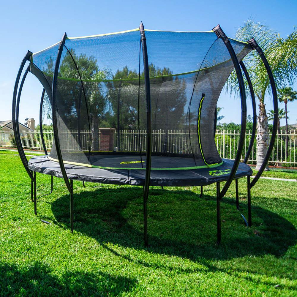 SkyBound Stratos 15 Foot Steel Trampoline + XDP Metal Ground Anchor Kit