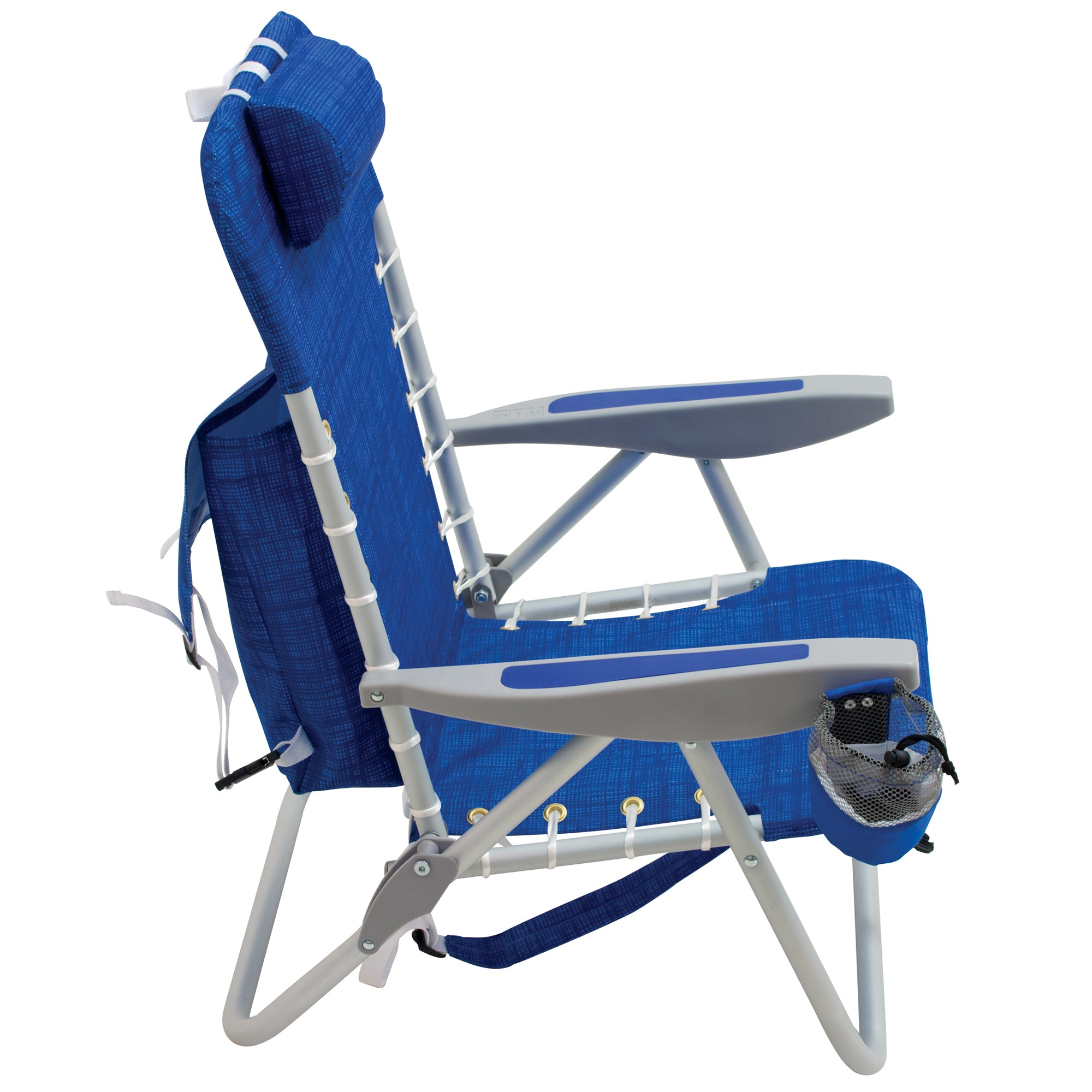 RIO Brands Portable 4 Position Lace Up Folding Backpack Beach Lounge Chair, Blue