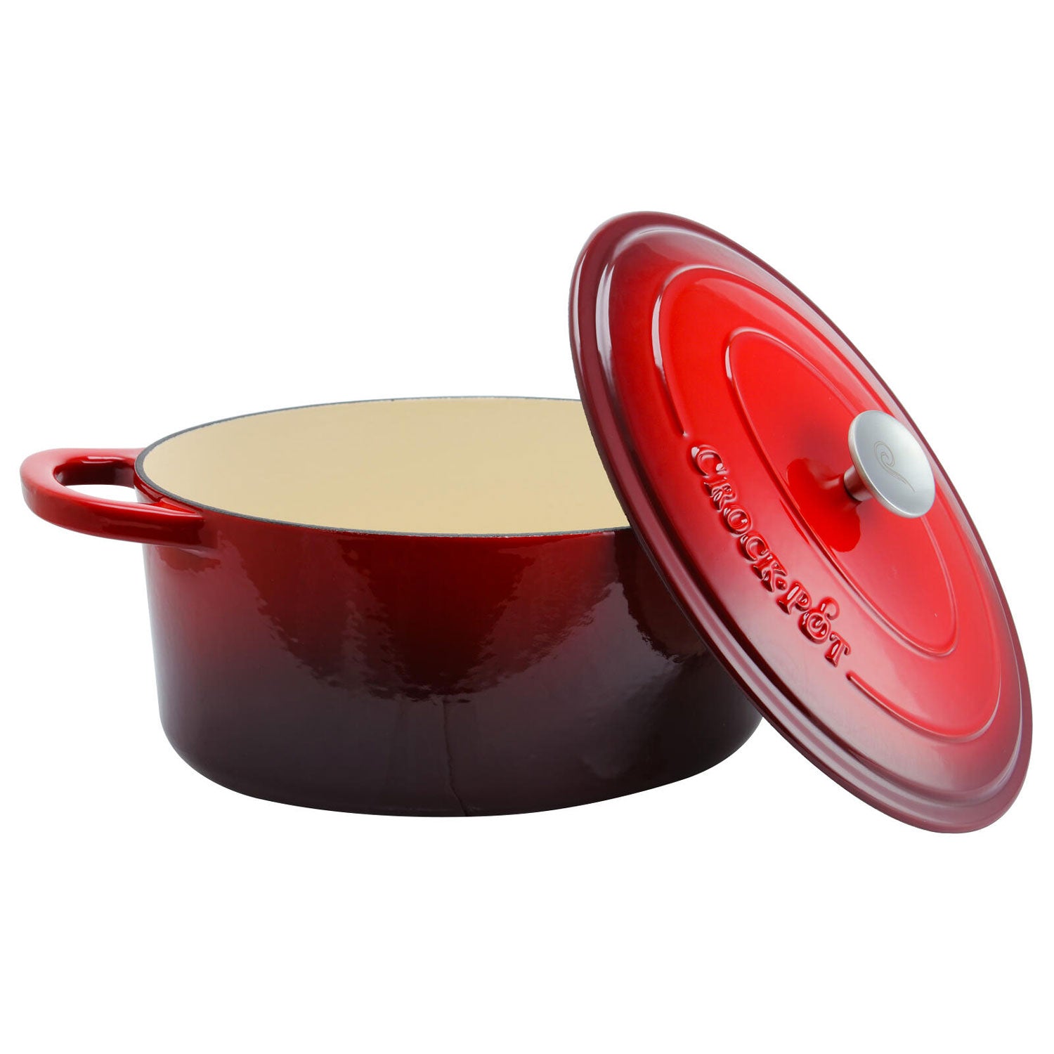 Crock-Pot 7 Qt Cast Iron Dutch Oven + Gibson CrockPot Stoneware Soup Bowls, Red - VMInnovations