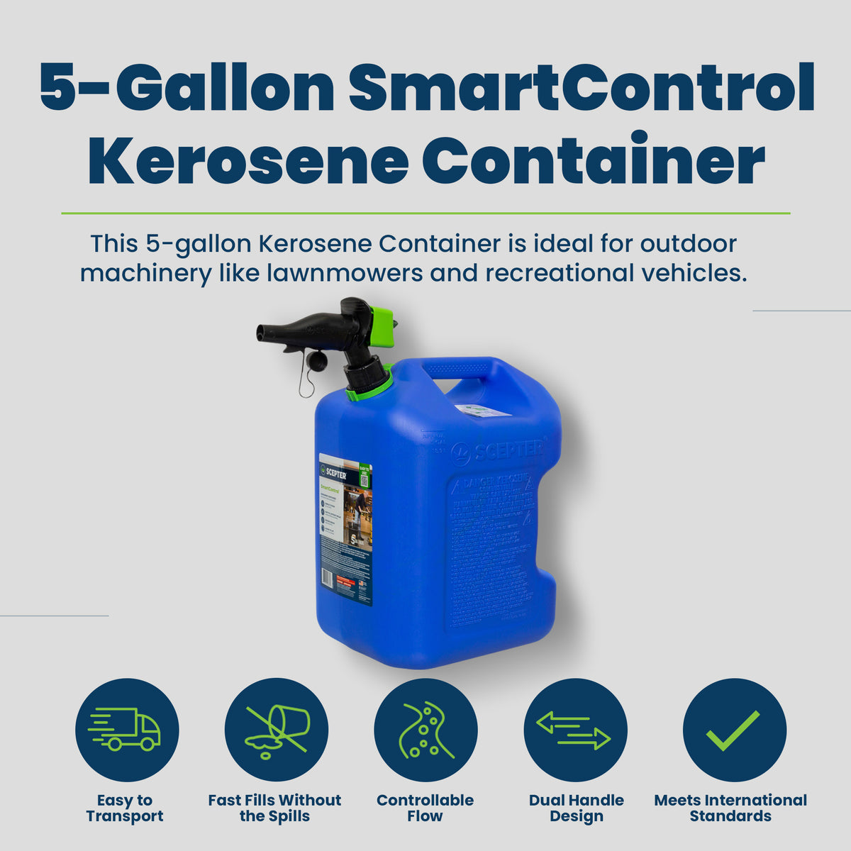 Scepter SmartControl Dual Handle Kerosene Container, 5 Gal/18.9L, Blue(Open Box)
