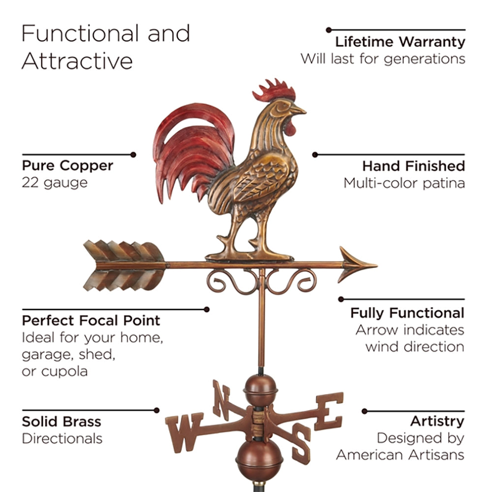 Good Directions 22 Gauge Copper Outdoor Bantam Red Rooster Weathervane (Used)