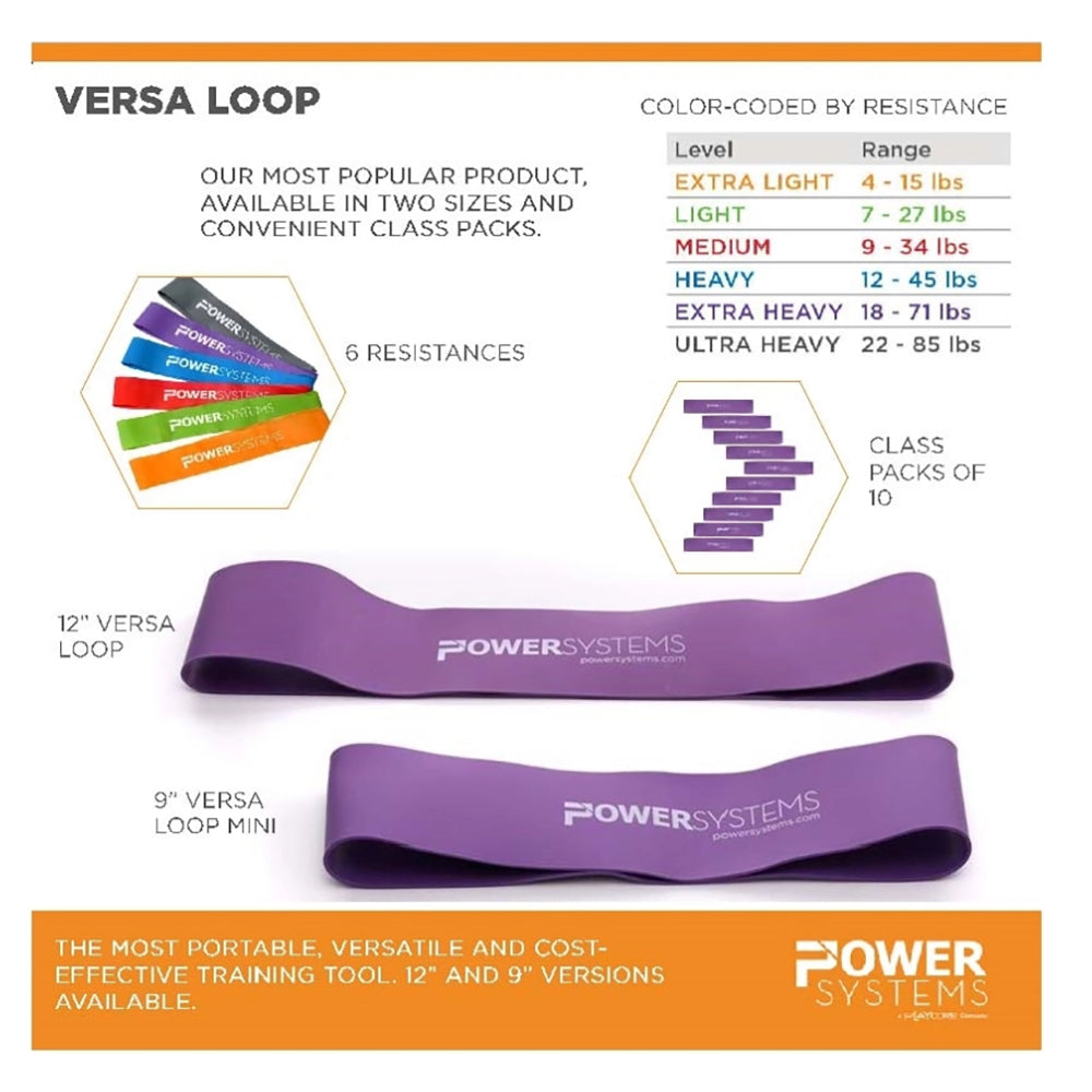Power Systems 12 Inch Versa Loops Heavy Resistance Bands, Light Blue (10 Pack) - VMInnovations