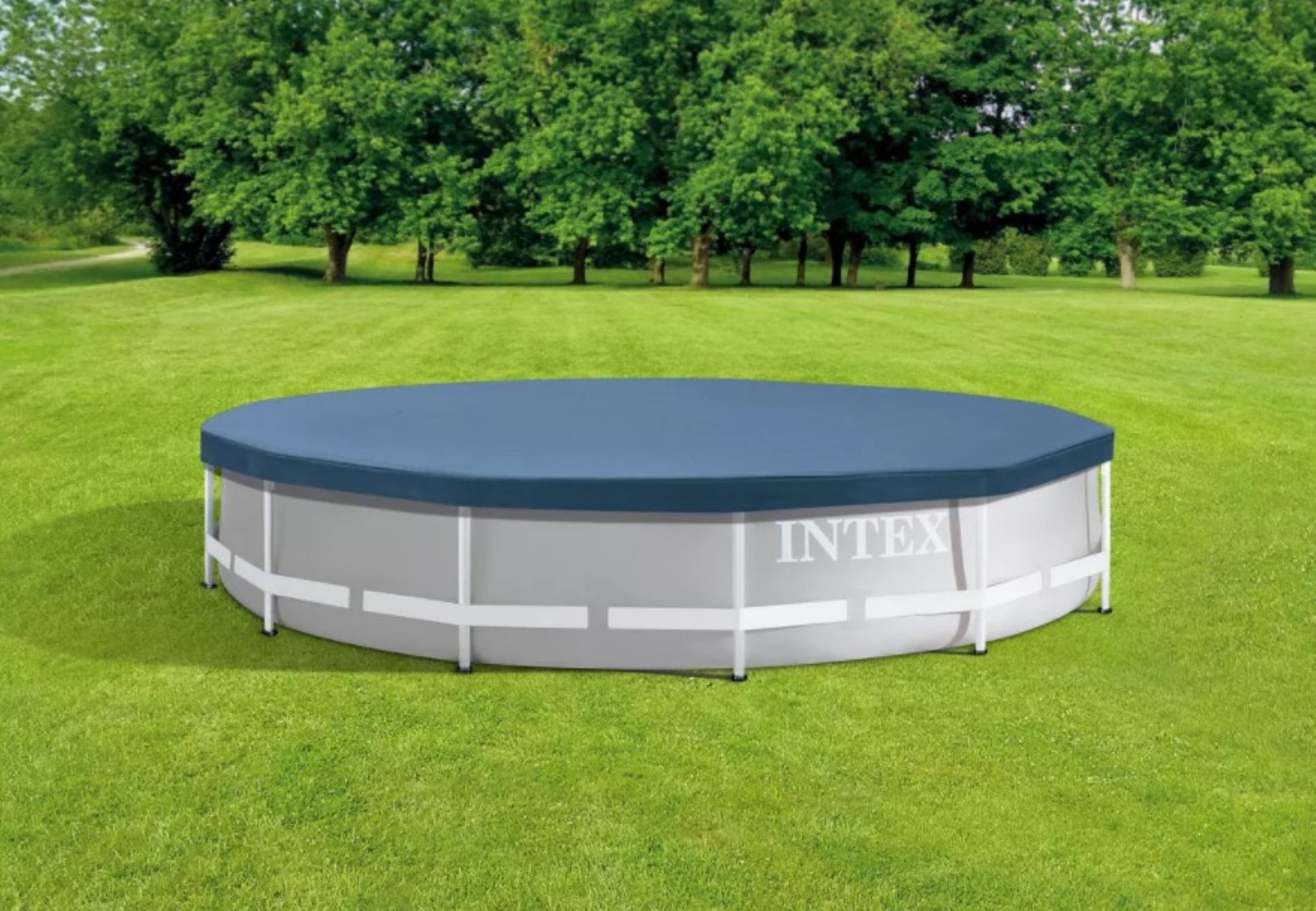 Intex 12-Foot Round Metal Frame Above Ground Swimming Pool Debris Cover, Blue - VMInnovations
