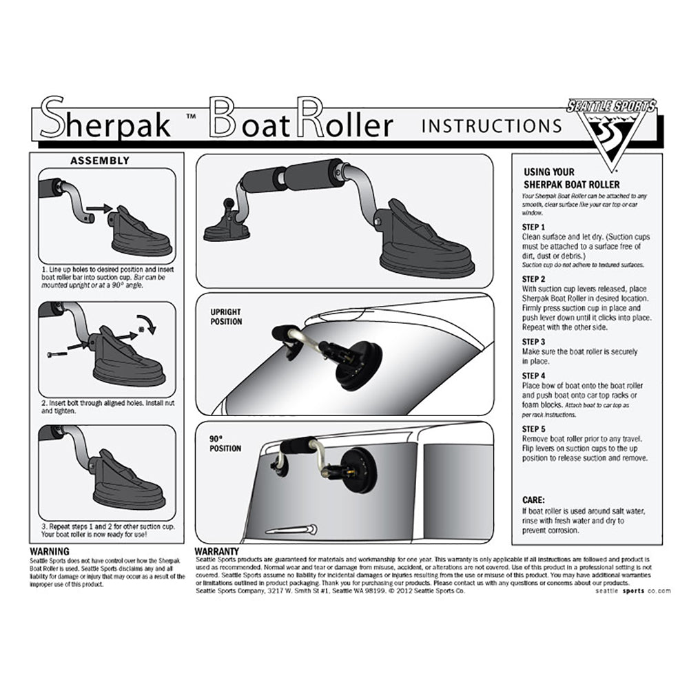 Seattle Sports Sherpak Suction Cup Boat Roller Car Top Kayak Load Assist, 1 Pack