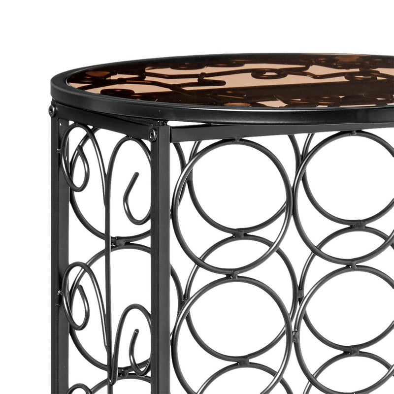 SEI Furniture Iron Scrollwork Wine Rack Storage Table with Glass Top, Black