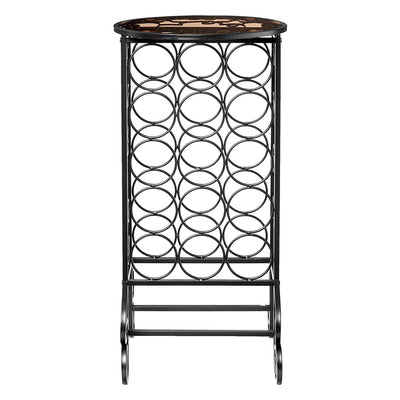 SEI Furniture Iron Scrollwork Wine Rack Storage Table with Glass Top, Black