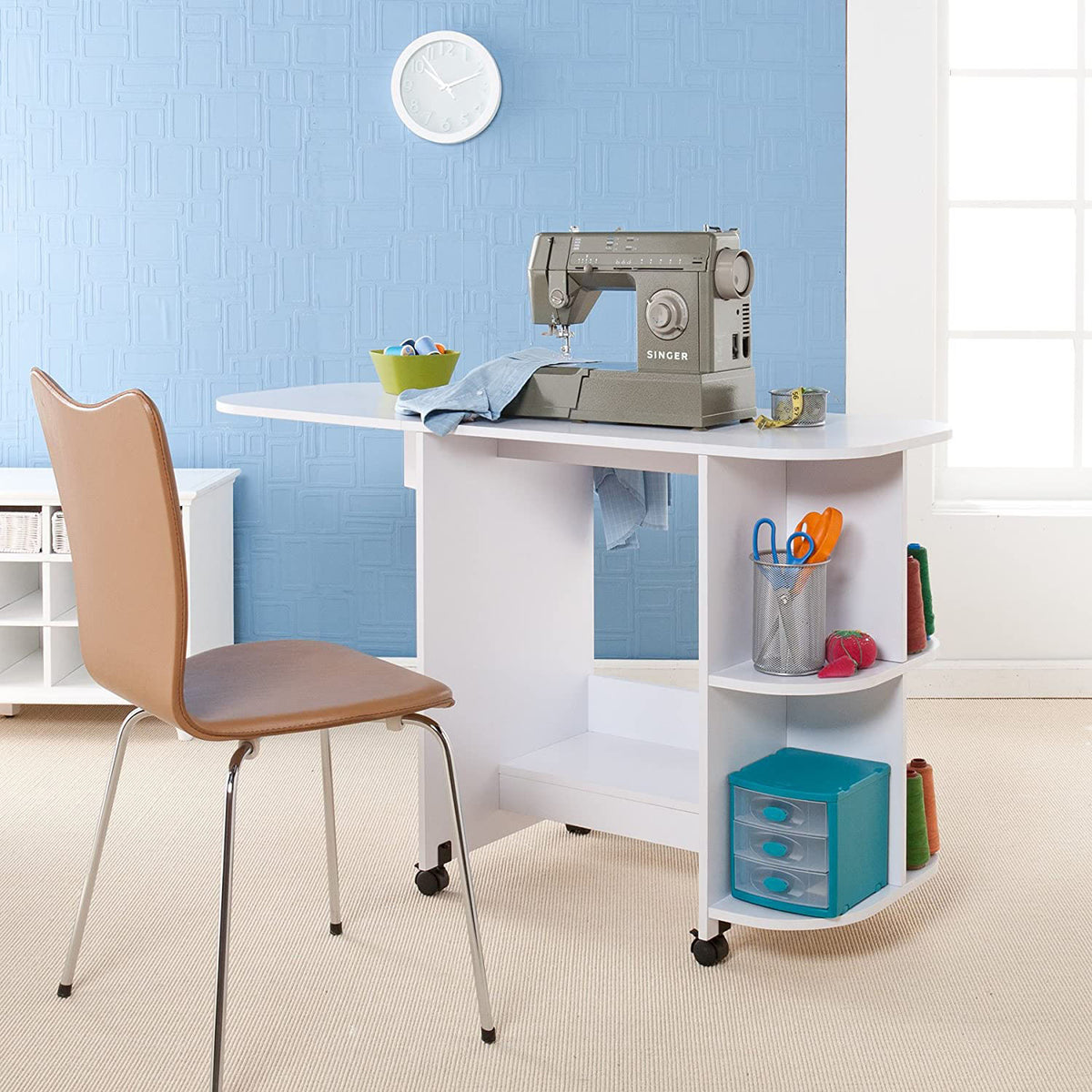SEI Furniture Eaton Expandable Rolling Craft Station Sewing Table (Open Box)