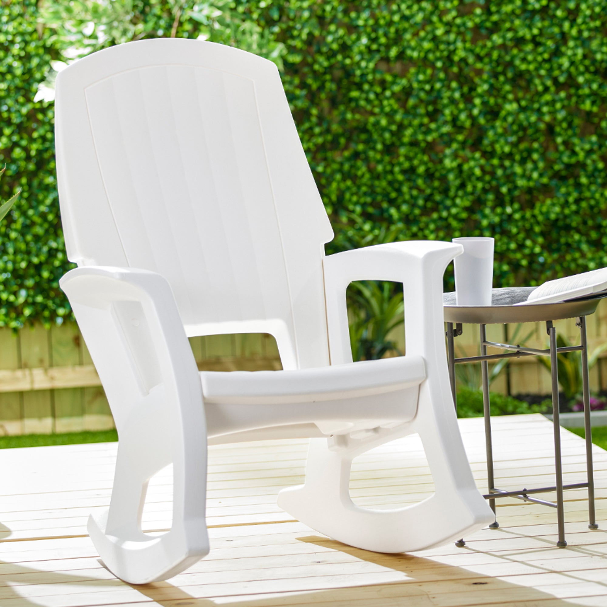 Semco Plastics SEMS Recycled Plastic Resin Patio Rocking Chair, White (Used) - VMInnovations