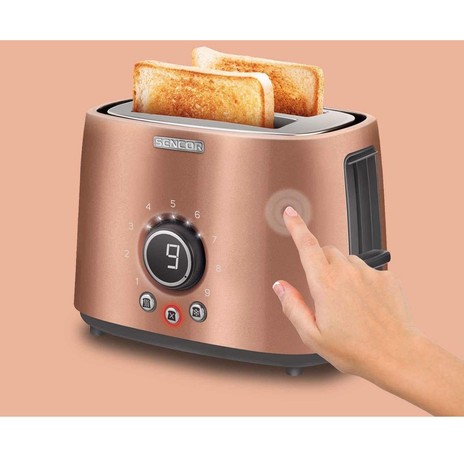 Sencor STS 6056GD Electric Wide 2 Slice High Lift Toaster with Rack, Rose Gold