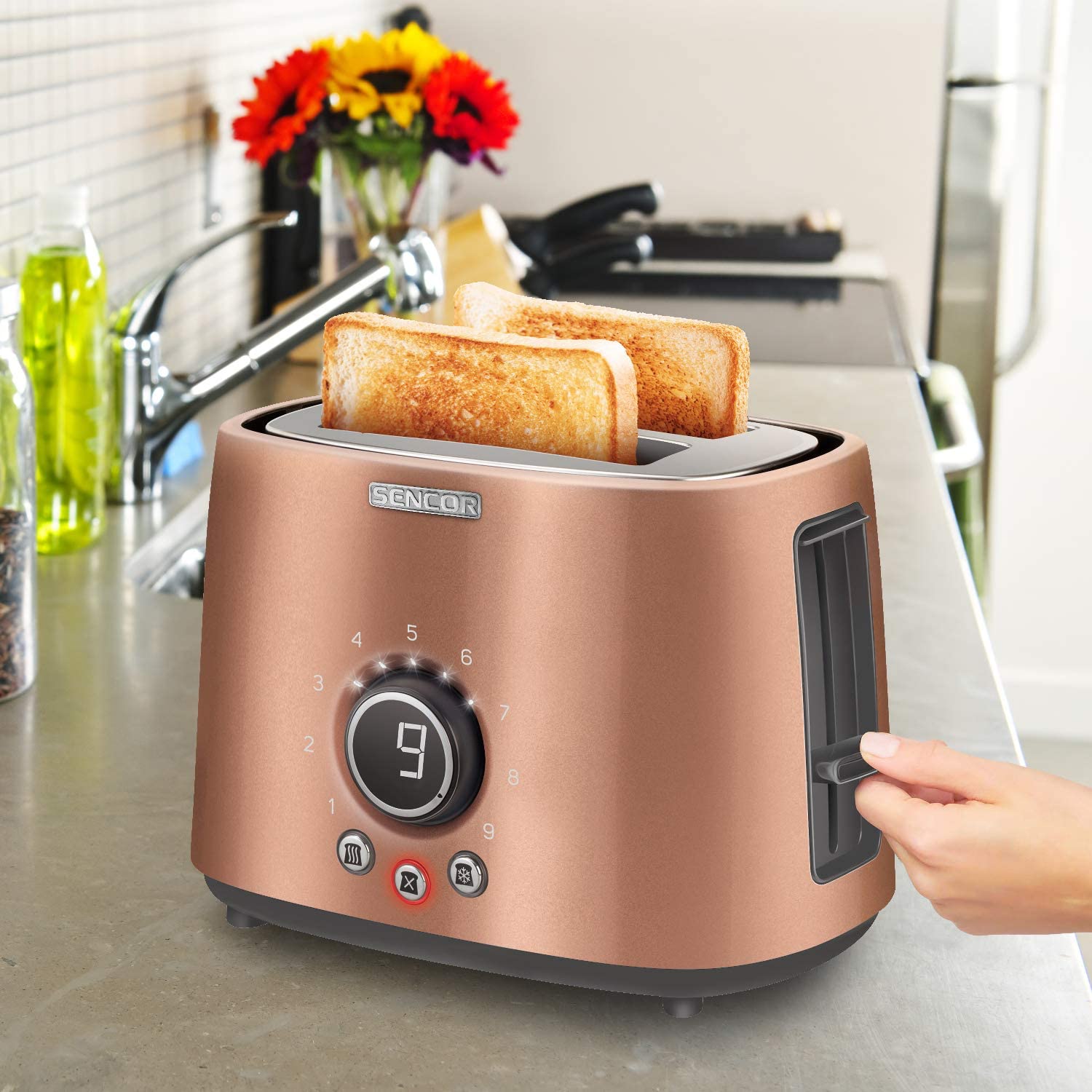 Sencor STS 6056GD Electric Wide 2 Slice High Lift Toaster with Rack, Rose Gold