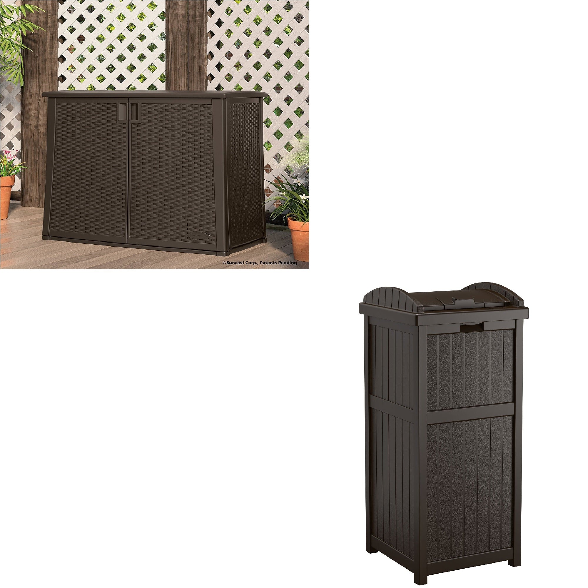 Suncast Elements 97 Gal. Storage & Suncast 33 Gal. Garbage Waste Trash Can, Java