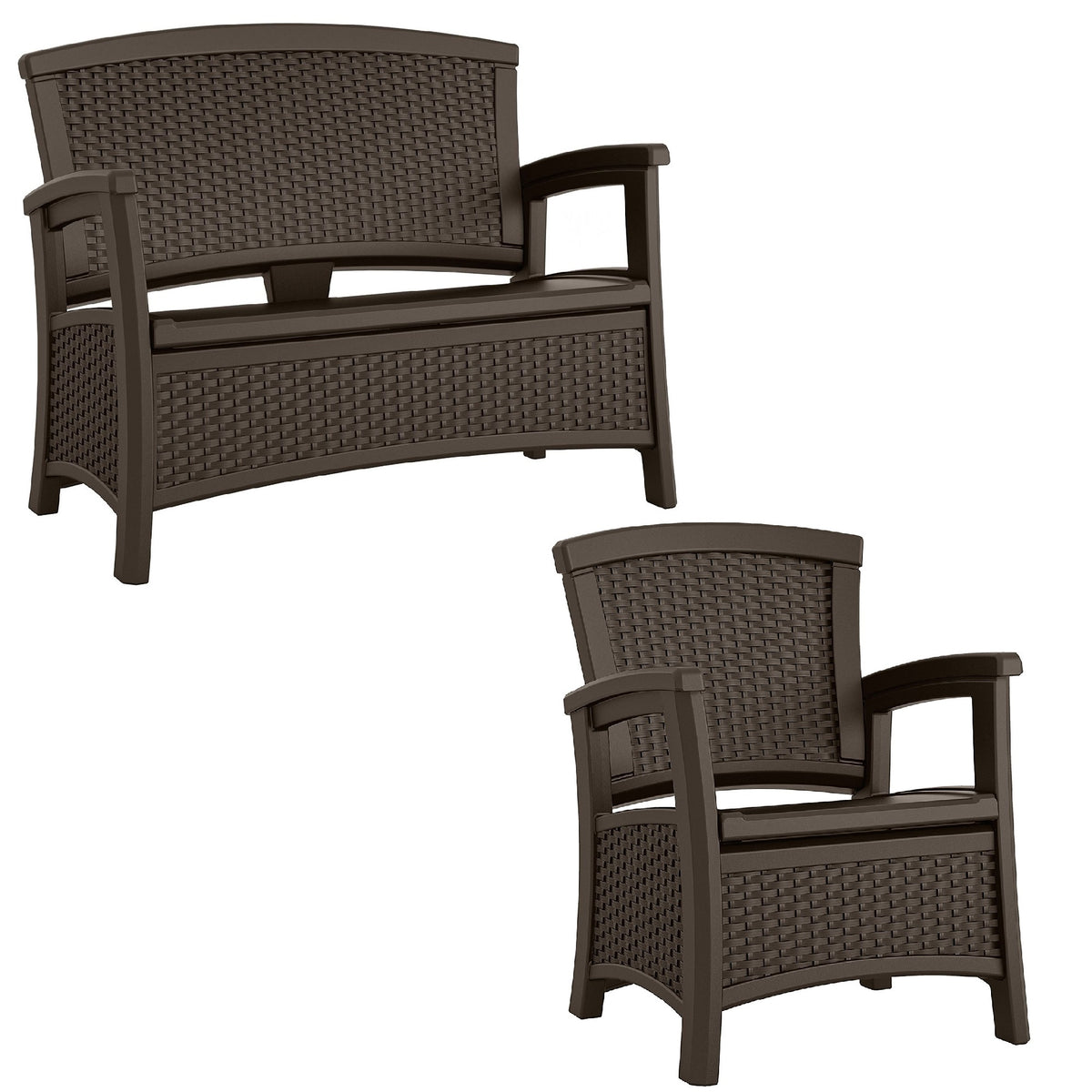 Suncast Resin Wicker Loveseat, Java & Suncast Resin Wicker Club Chair, Java