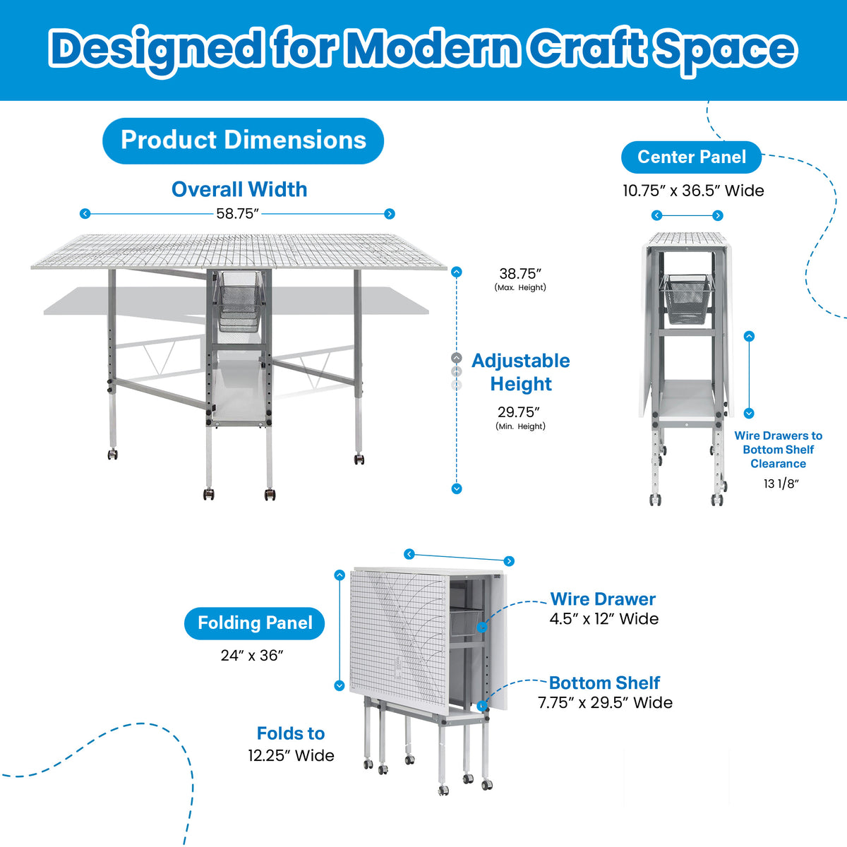 Sew Ready Foldable Hobby and Cutting Grid Table with Storage for Arts and Crafts