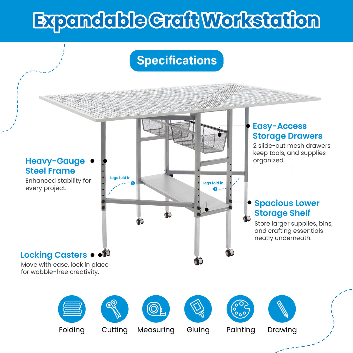 Sew Ready Foldable Hobby and Cutting Grid Table with Storage for Arts and Crafts