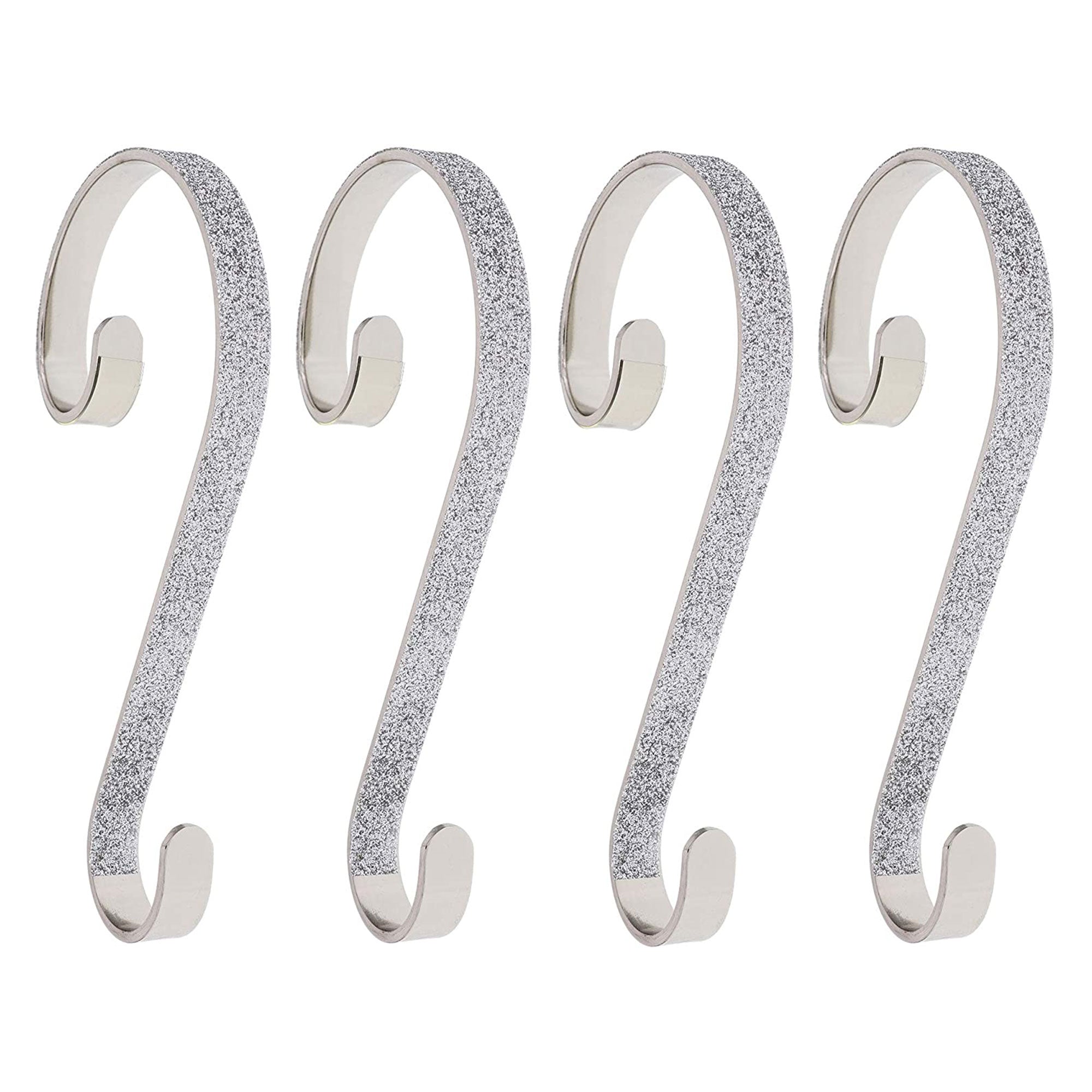 Haute Decor Stocking Scrolls Holiday Stocking Hanger, Silver Glitter, 4 Pack
