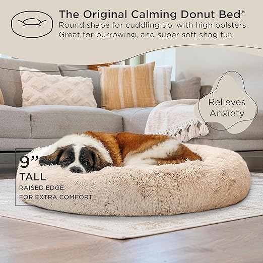 Best Friends by Sheri Luxury 45" Shag Faux Fur Donut Cuddler Pet Bed, Taupe
