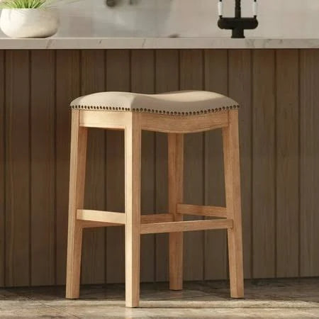 Maven Lane Saddle Stool Weathered Oak Finish w/Avanti Vegan Leather(For Parts)