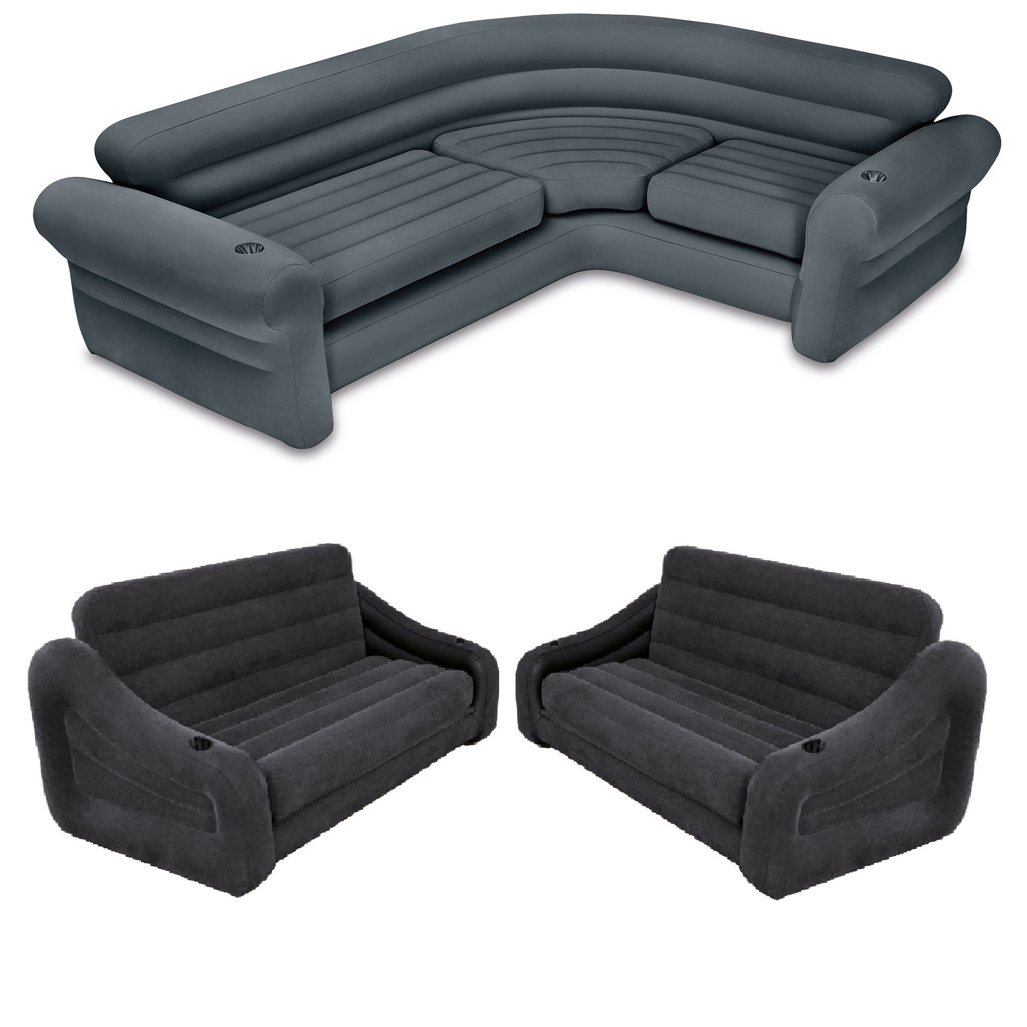 Intex Inflatable Indoor Corner Couch Sectional w/ Queen Futon Sofa Bed (2 Pack)