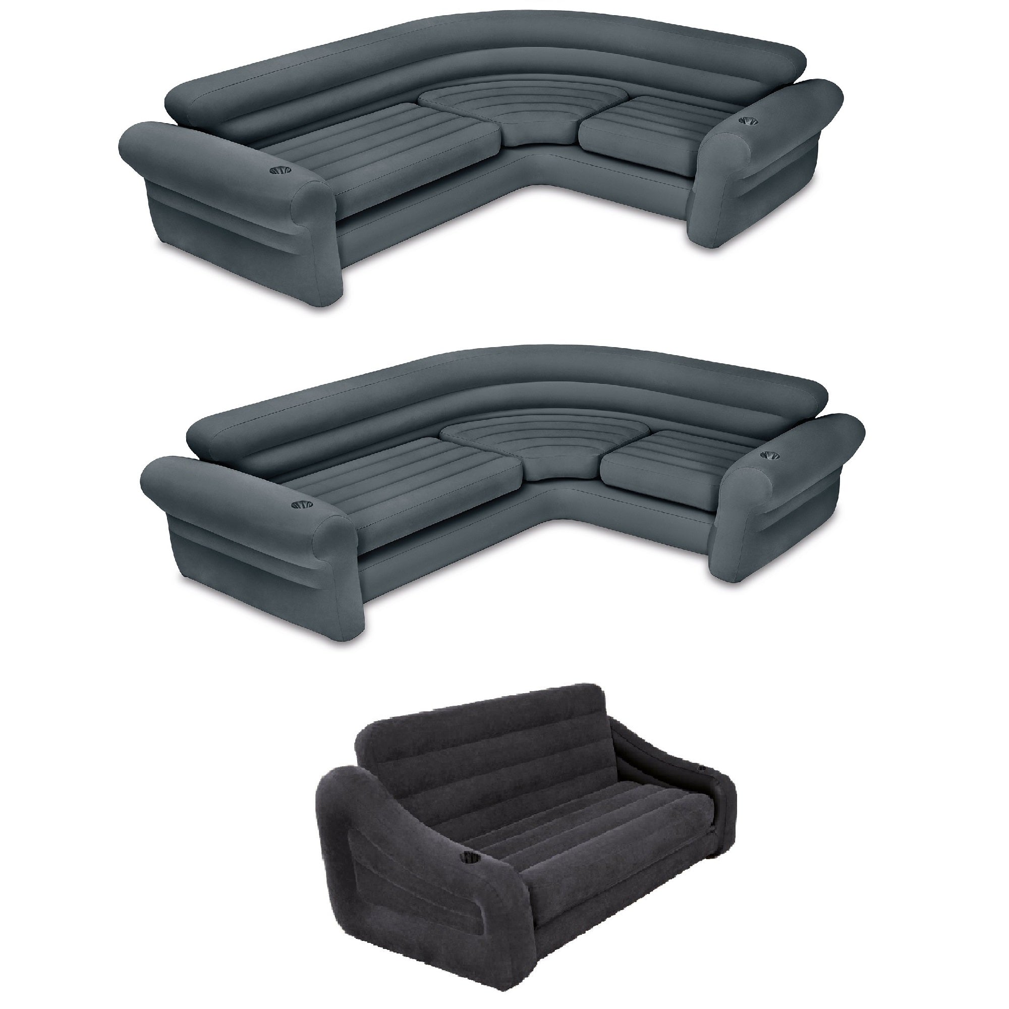 Intex Inflatable Indoor Corner Couch Sectional (2 Pack) w/ Queen Futon Sofa Bed