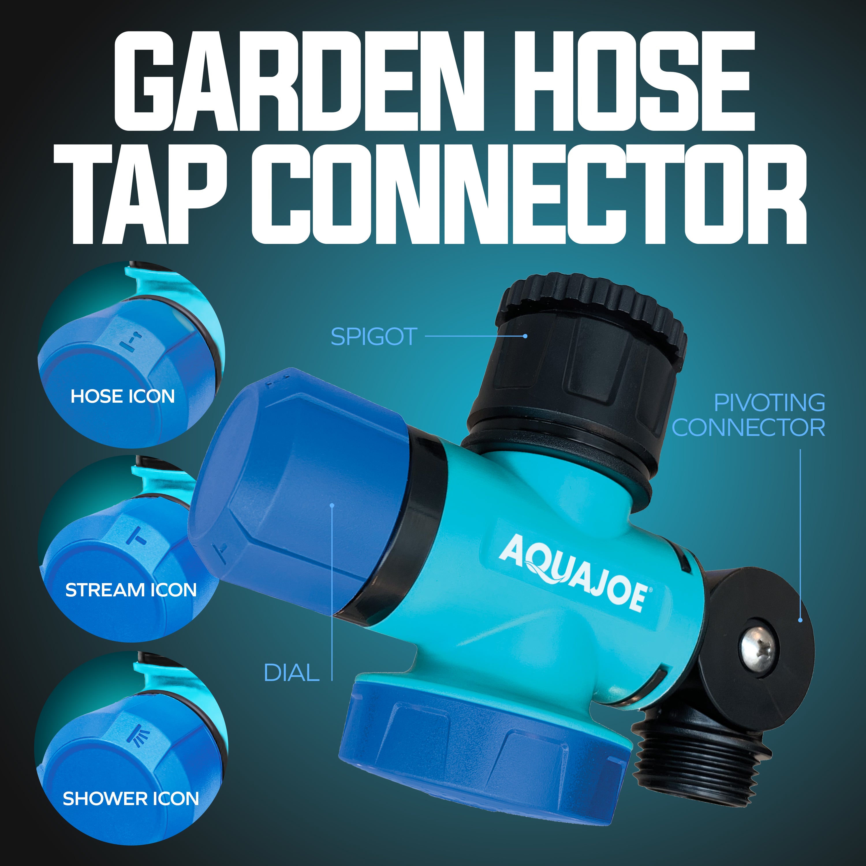 Aqua Joe 2 Pack Multi-Function Garden Hose Faucet Connector, 3/4" Spigot Adapter