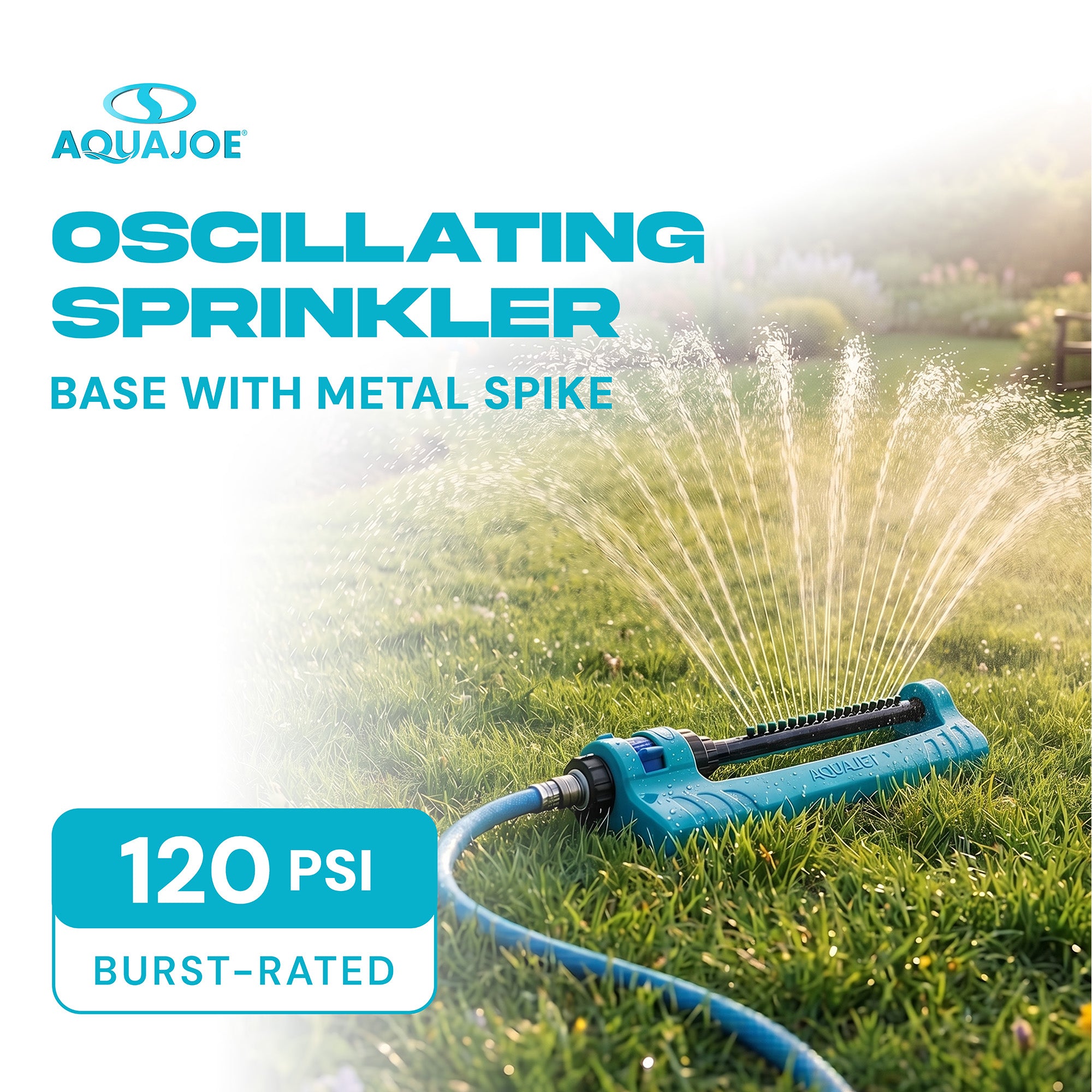 Aqua Joe Oscillating Sprinkler with Adjustable Spray, 20 Clog-Resistant Nozzles, Standard Base w/Metal Ground Spike, 3700 Square Foot Coverage - VMInnovations