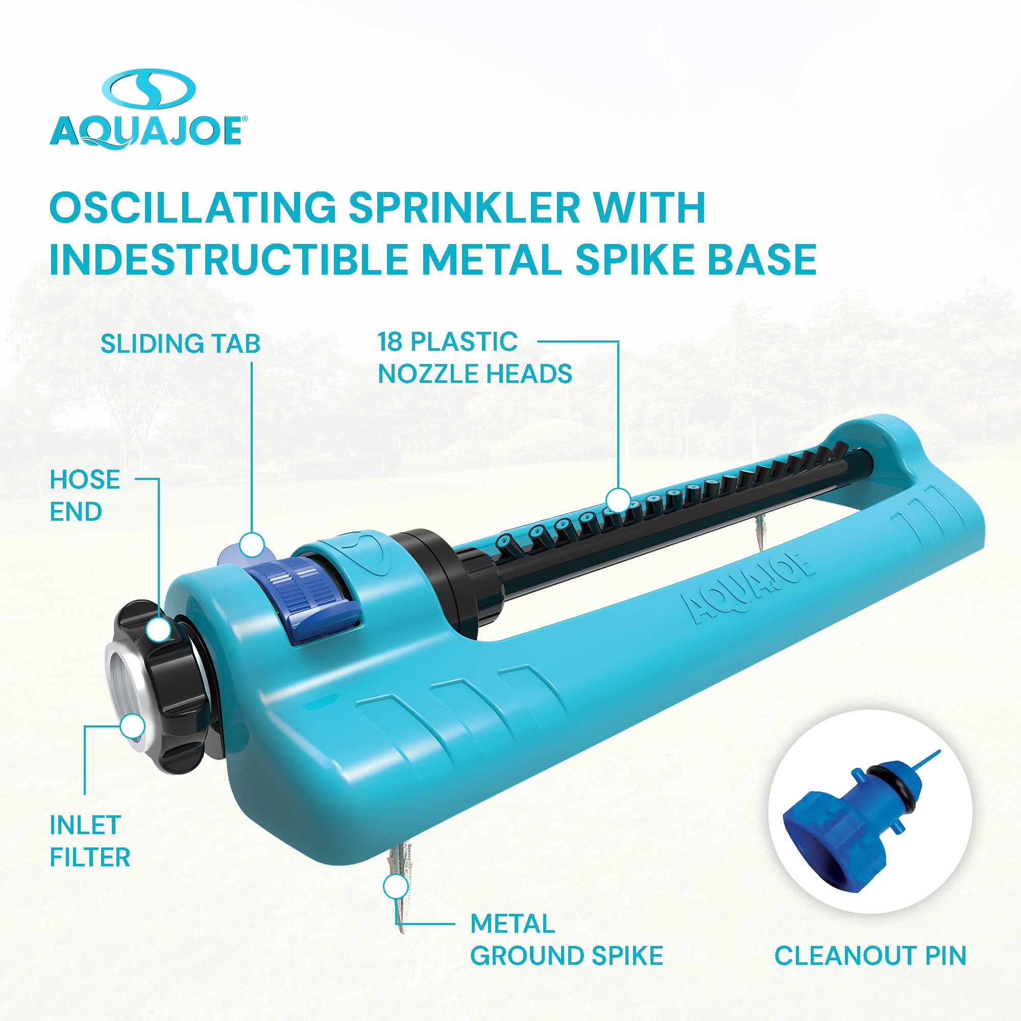 Aqua Joe Oscillating Sprinkler, Ground Spike with Adjustable Spray, 3700 Sq. Ft.