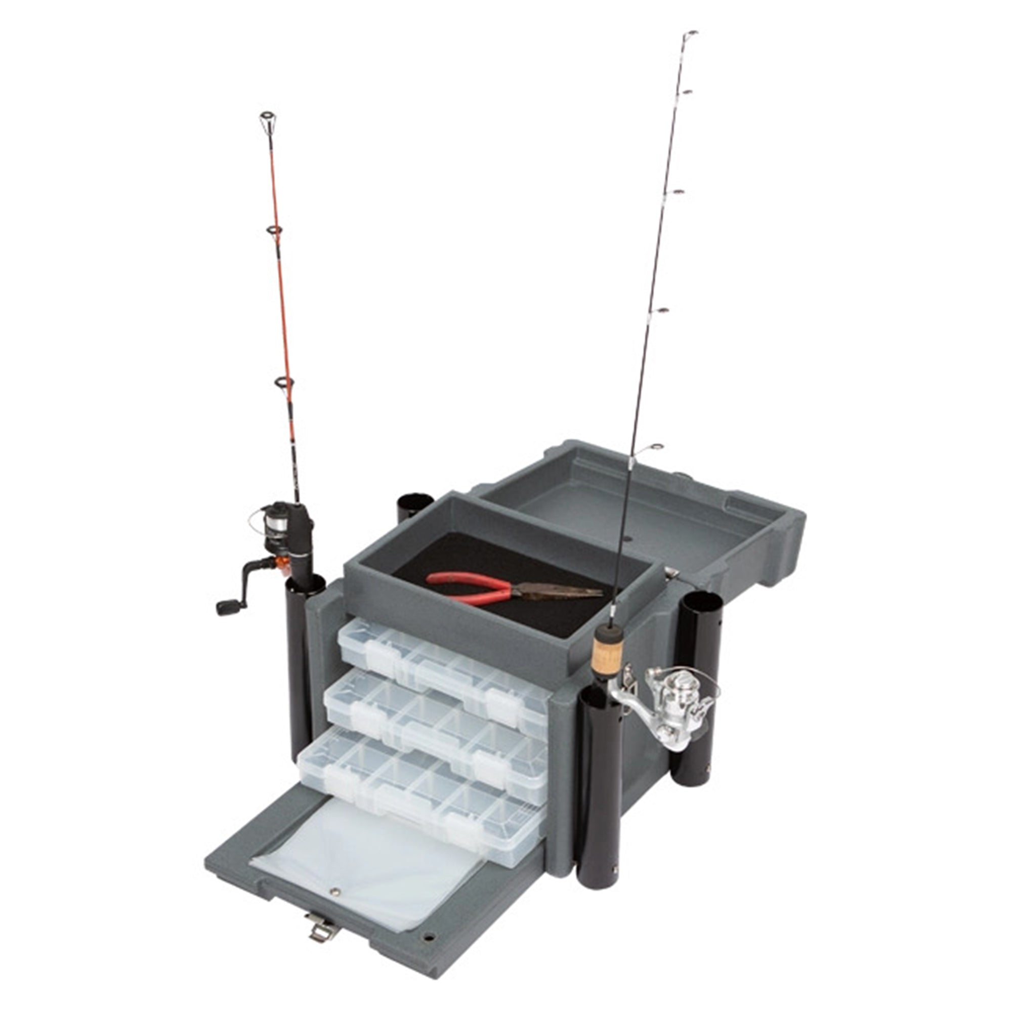 SKB Medium Tackle Box, 4 Drawers with Dividers and 2 Soft Exterior Pockets, Gray - VMInnovations