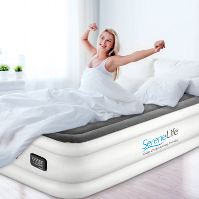 SereneLife Full Size Inflatable Premium Airbed Flocked Mattress w/ Internal Pump