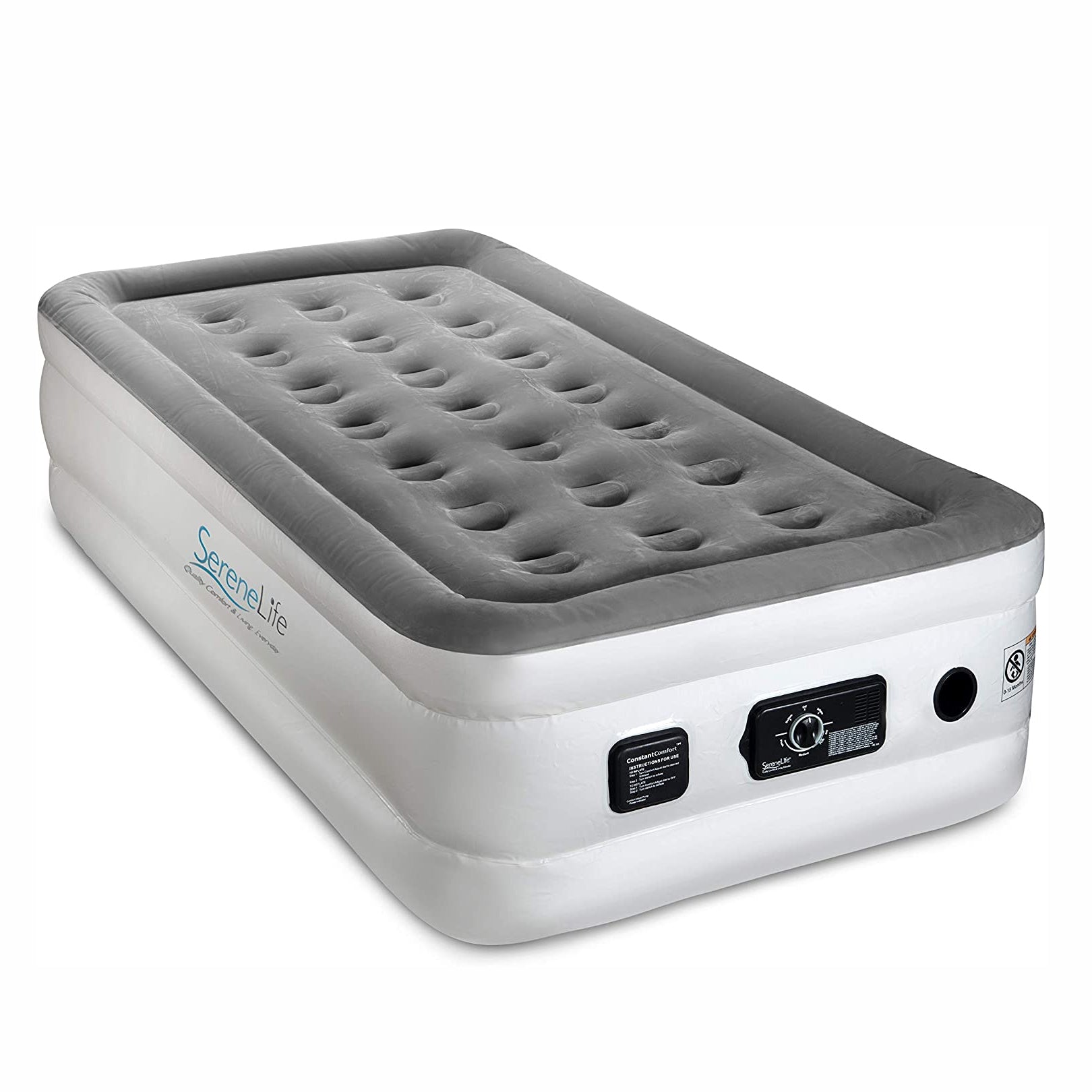 SereneLife Twin Size Inflatable Premium Airbed Flocked Mattress w/ Internal Pump - VMInnovations
