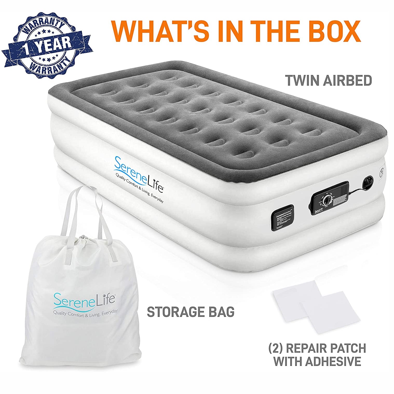 SereneLife Twin Inflatable Premium Airbed Flocked Mattress Internal Pump(2 Pack) - VMInnovations