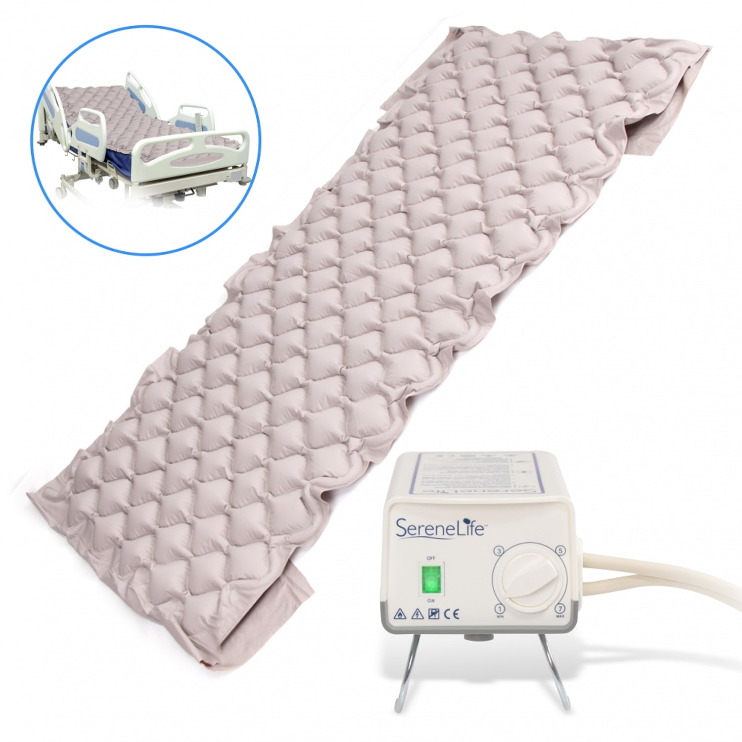 SereneLife Twin Inflatable Hospital Bed Bubble Pad Air Mattress w/ AC Pump(Used) - VMInnovations