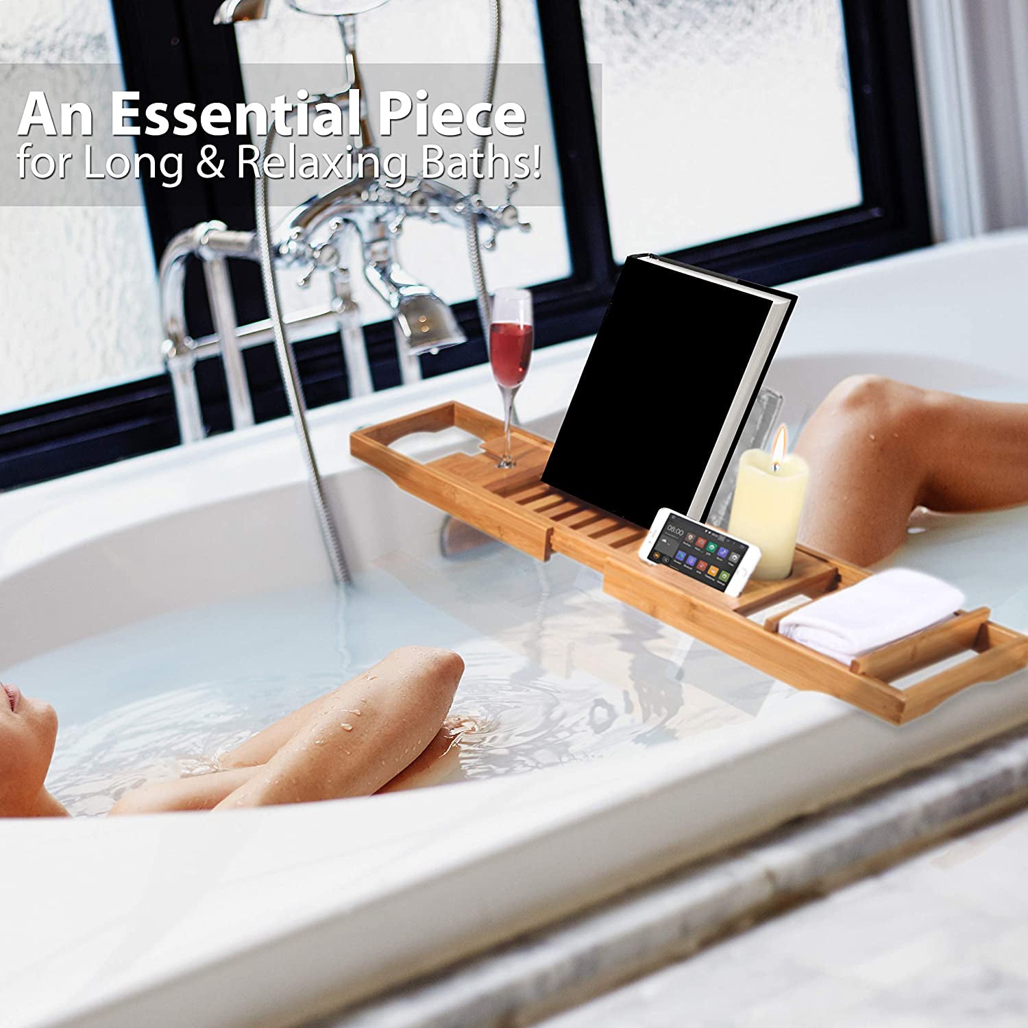 SereneLife Luxury Bathtub Shower Caddy Tray Organizer with Wine Holder(Open Box) - VMInnovations