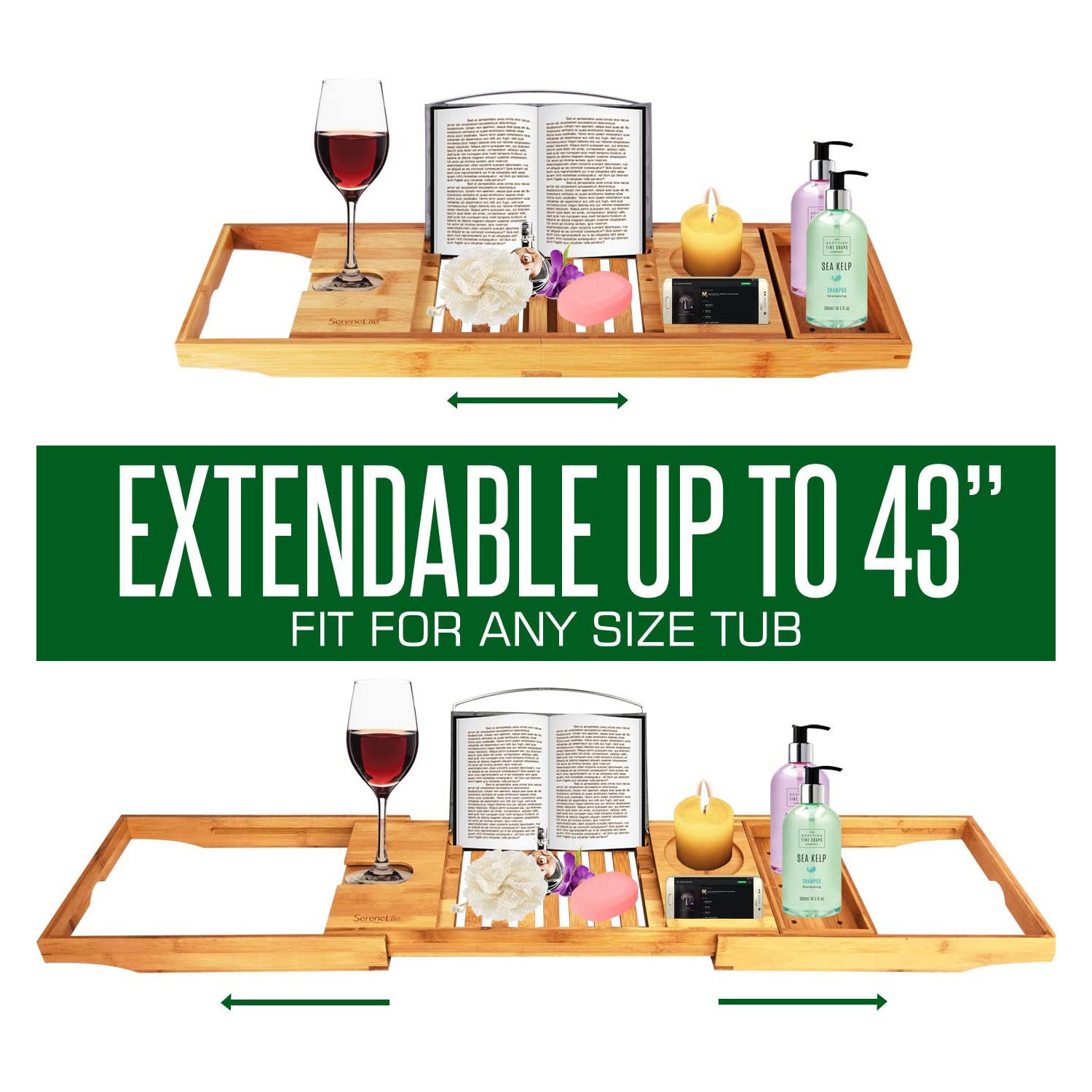 SereneLife Luxury Bathtub Shower Caddy Tray Organizer with Wine Holder(Open Box) - VMInnovations