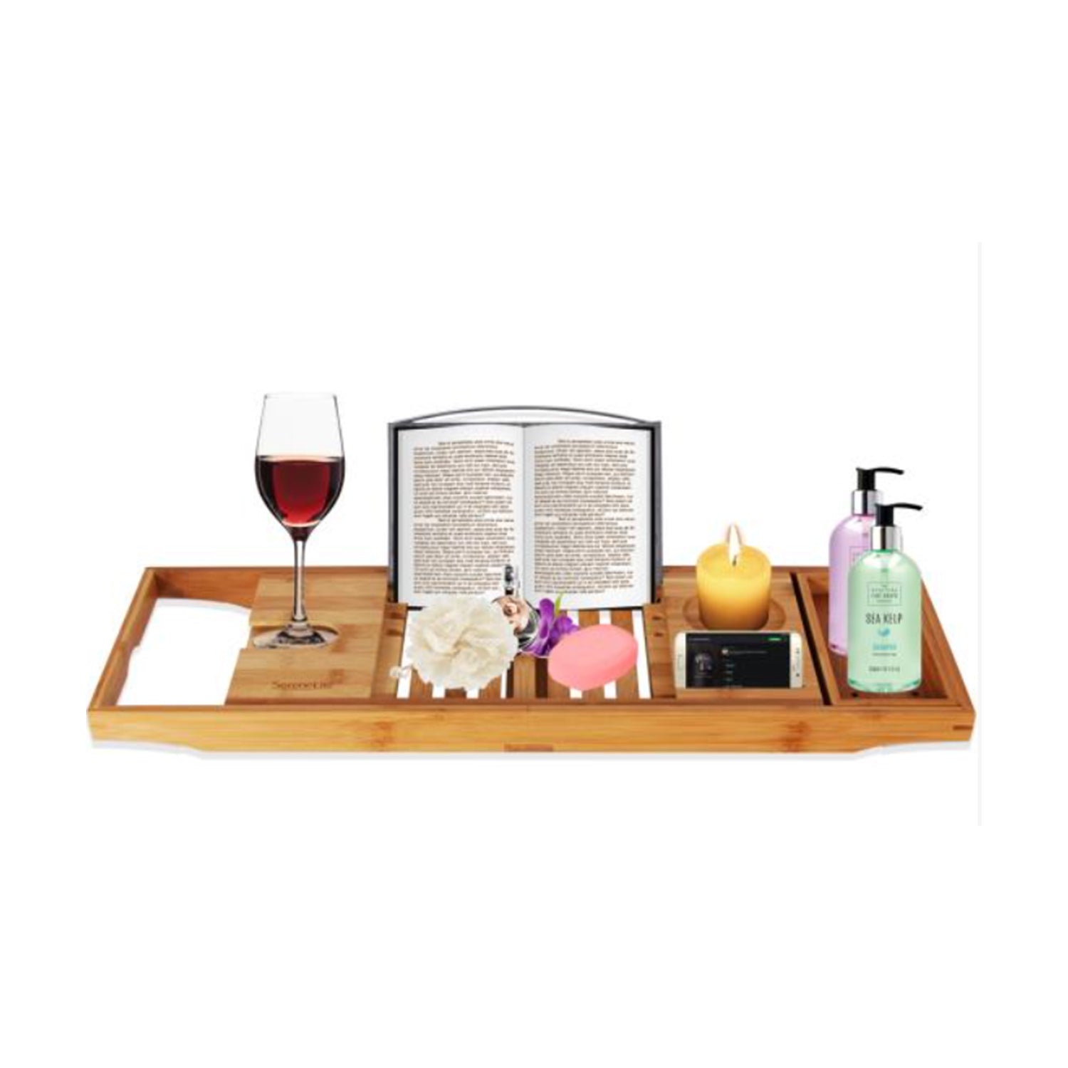 SereneLife Luxury Bathtub Shower Caddy Tray Organizer with Wine Holder(Open Box)