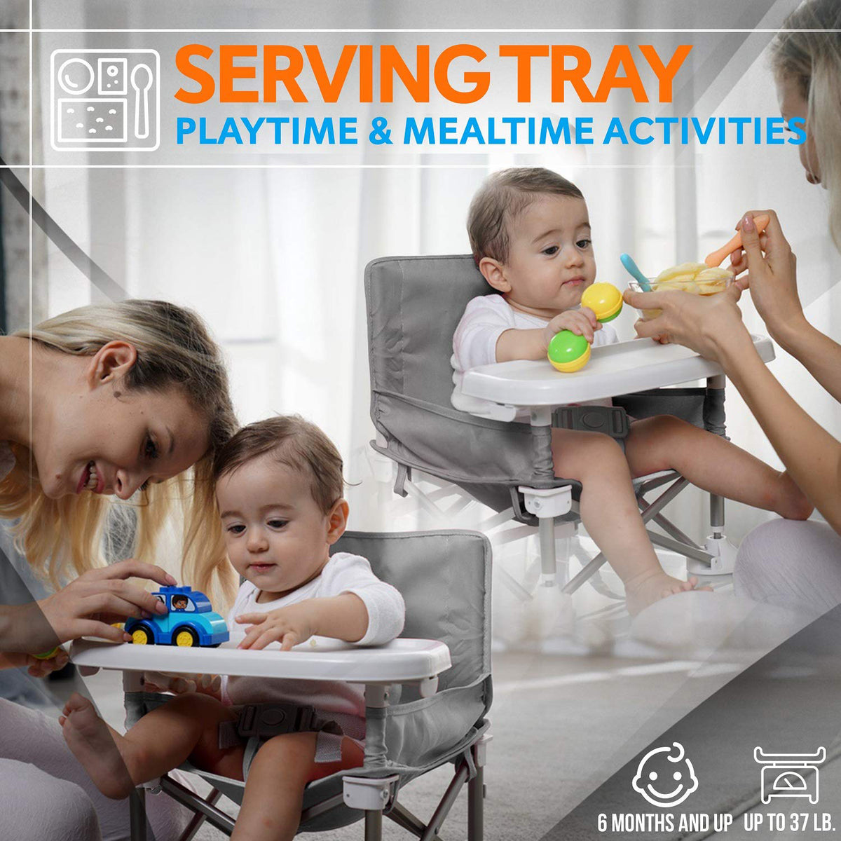 SereneLife SLBS66 Portable Baby Toddler Folding Booster Seat Feeding Chair, Gray - VMInnovations