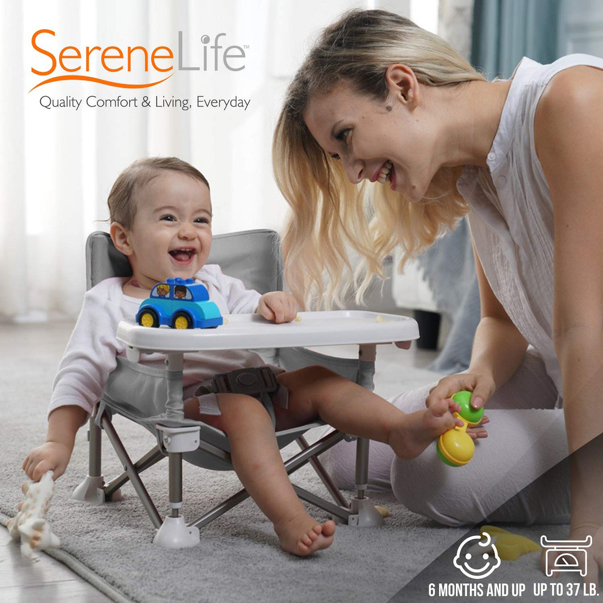 SereneLife SLBS66 Portable Baby Toddler Folding Booster Seat Feeding Chair, Gray - VMInnovations