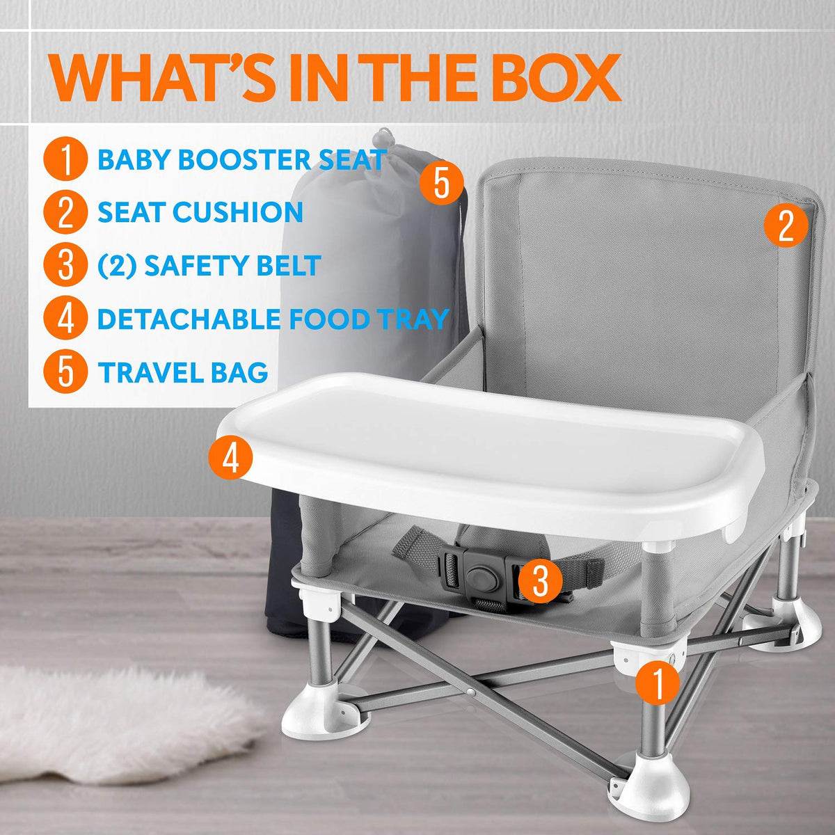 SereneLife SLBS66 Portable Baby Toddler Folding Booster Seat Feeding Chair, Gray - VMInnovations